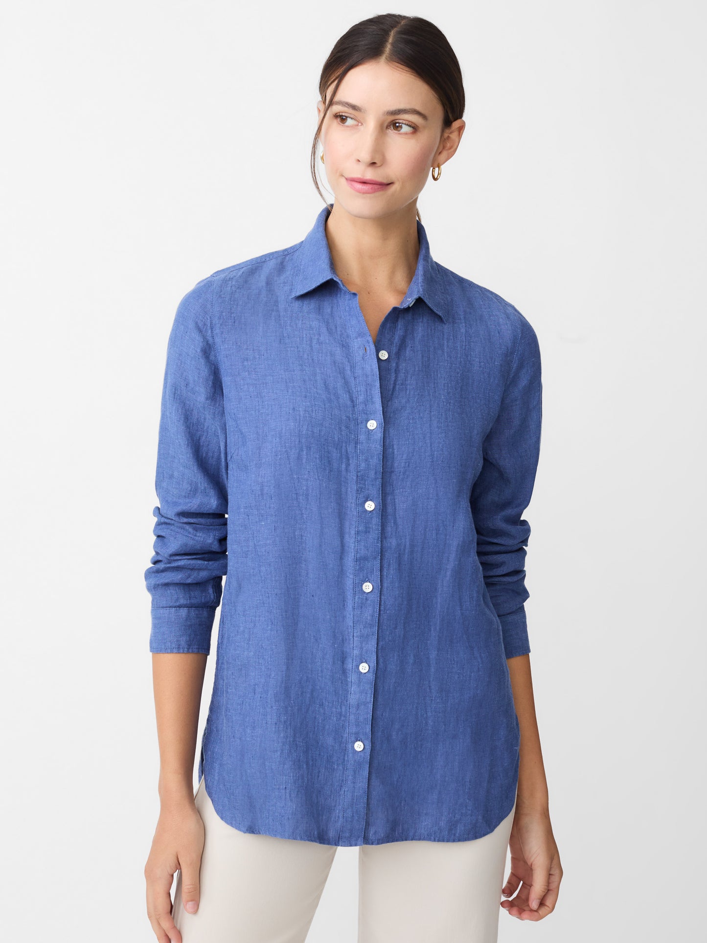 J.McLaughlin Britt linen shirt in dark chambray made with linen.