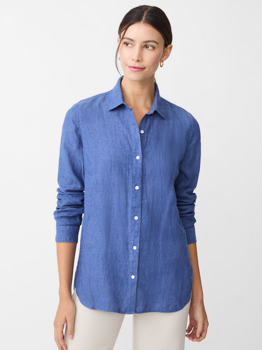 J.McLaughlin Britt linen shirt in dark chambray made with linen.