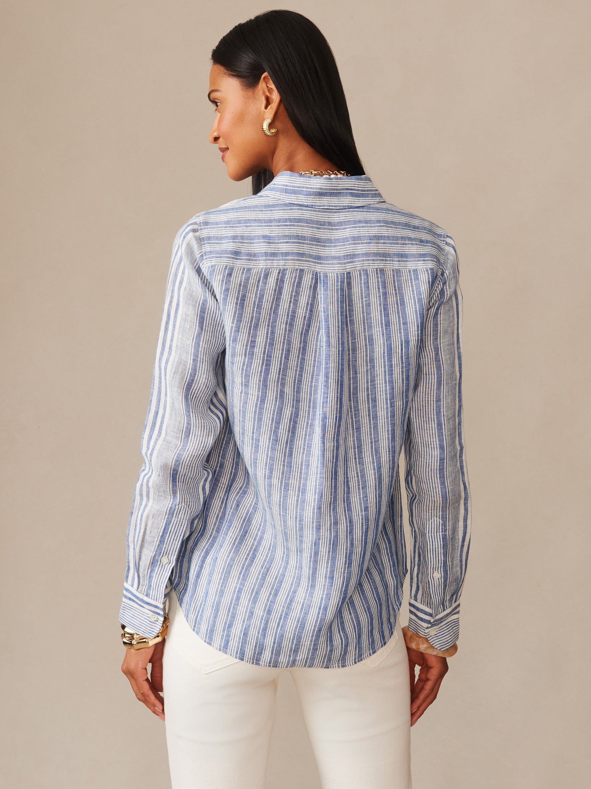 J.McLaughlin Britt linen shirt in denim/white made with linen. 
