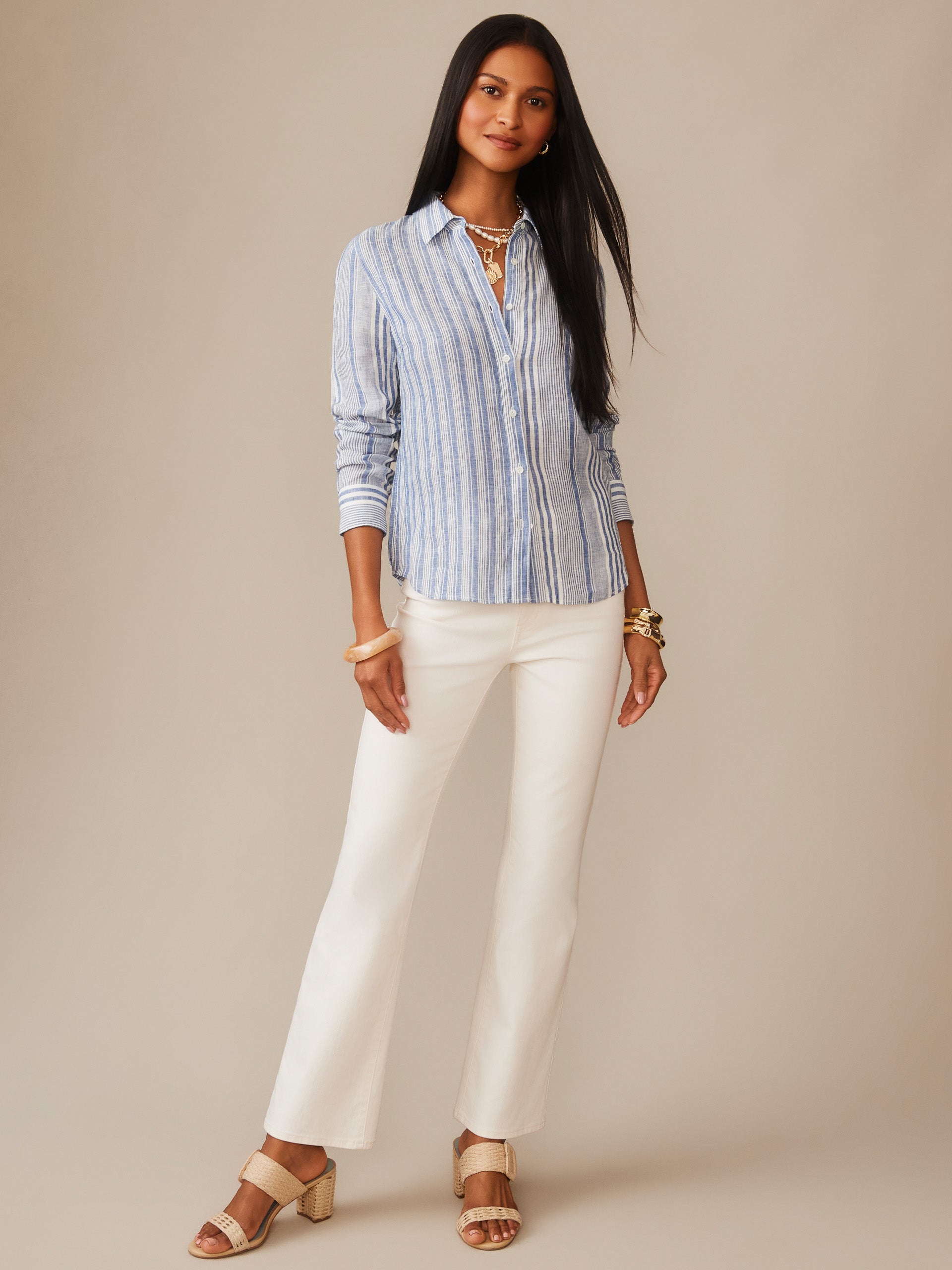 J.McLaughlin Britt linen shirt in denim/white made with linen. 