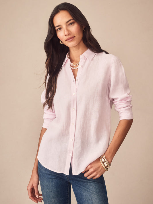 J.McLaughlin Britt shirt in light pink made with linen.