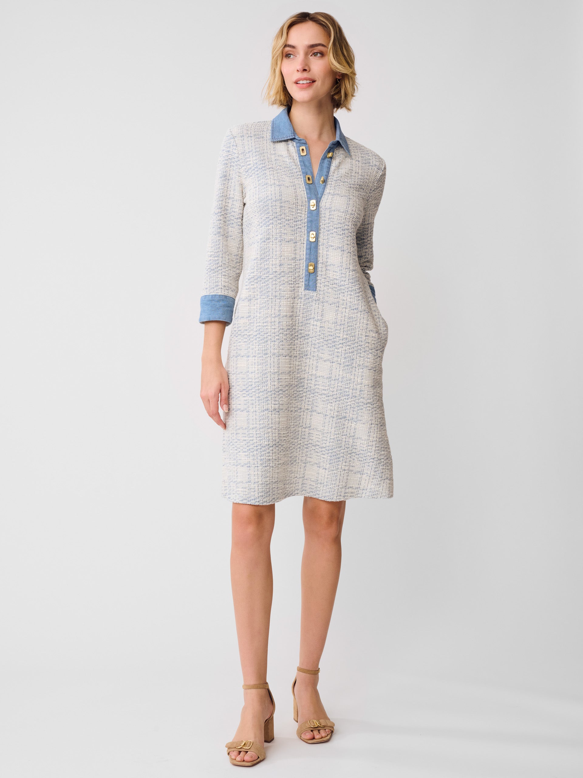 J.McLaughlin Bryony dress in off white/light blue made with cotton.