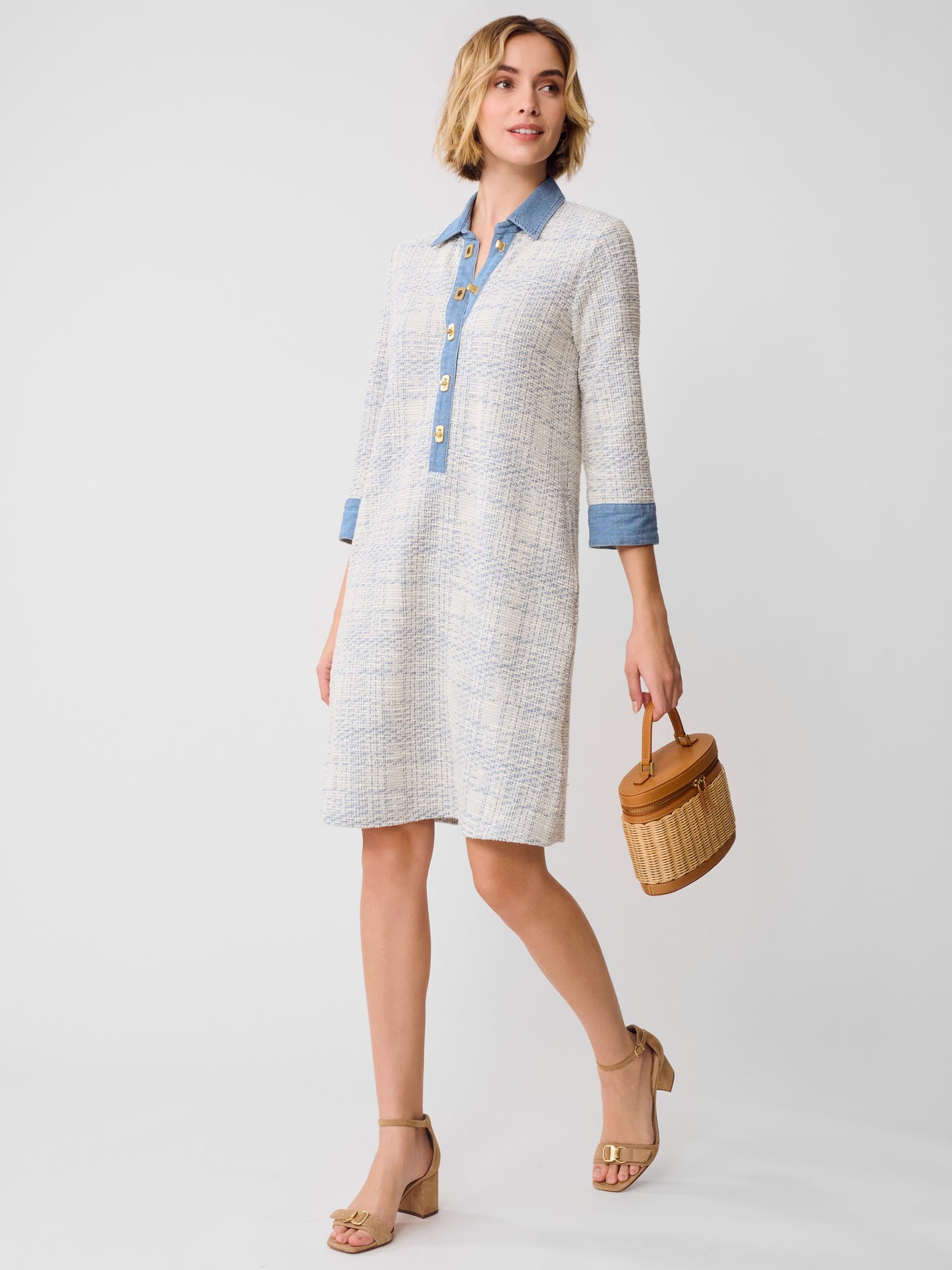 J.McLaughlin Bryony dress in off white/light blue made with cotton.