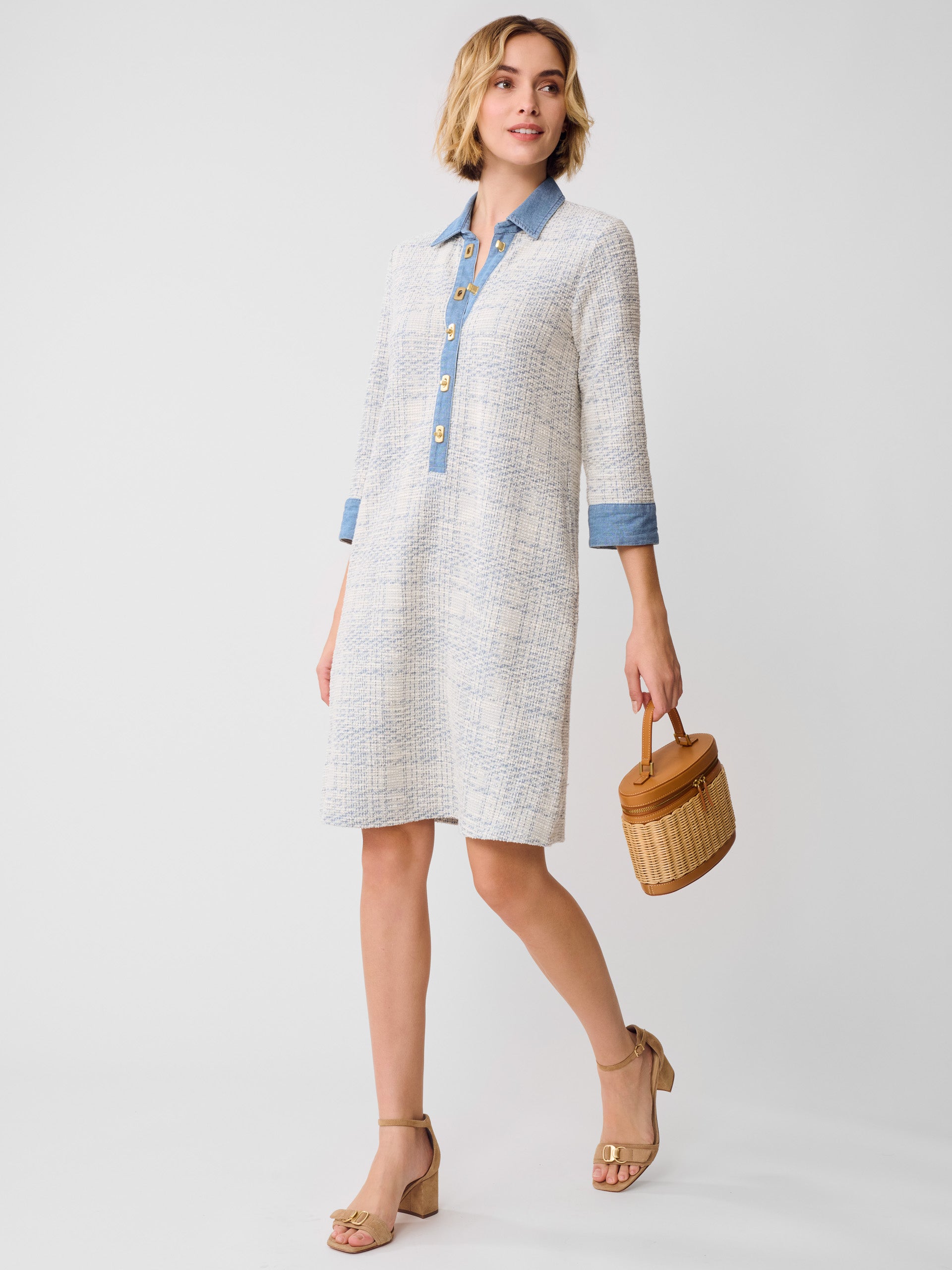 J.McLaughlin Bryony dress in off white/light blue made with cotton.