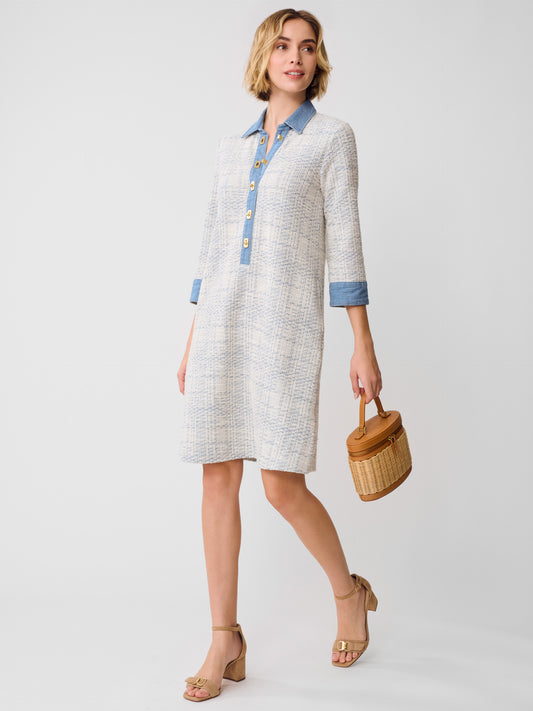 J.McLaughlin Bryony dress in off white/light blue made with cotton.