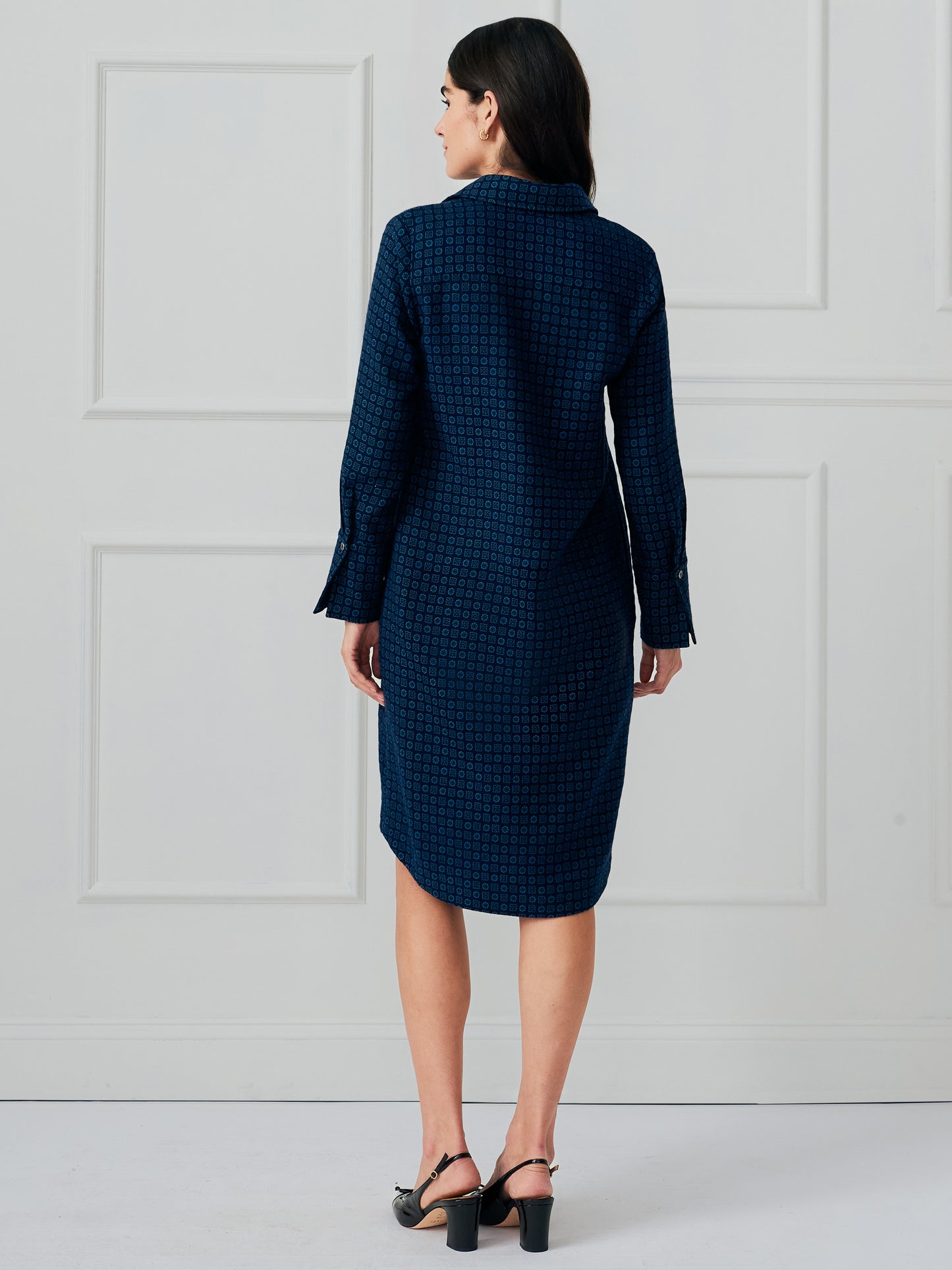 J.McLaughlin Cagney dress in navy made with cotton/polyester.