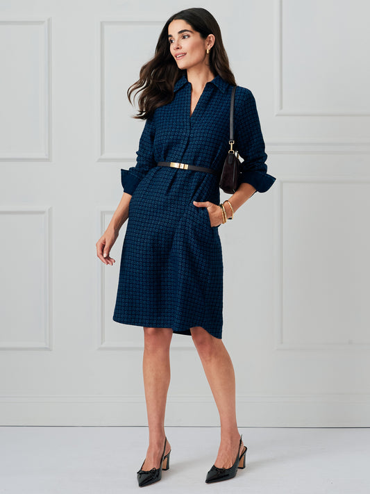 J.McLaughlin Cagney dress in navy made with cotton/polyester.