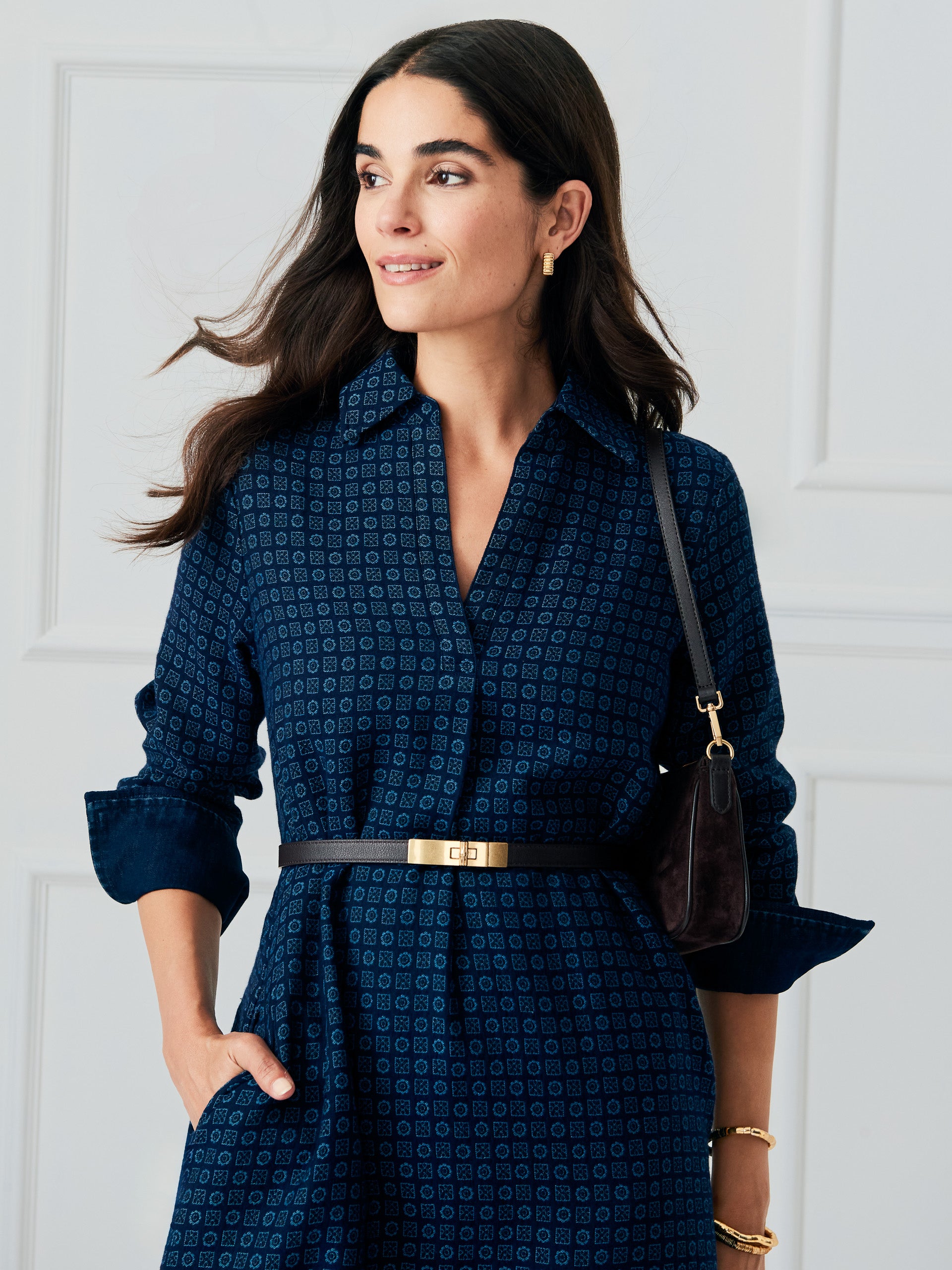 J.McLaughlin Cagney dress in navy made with cotton/polyester.