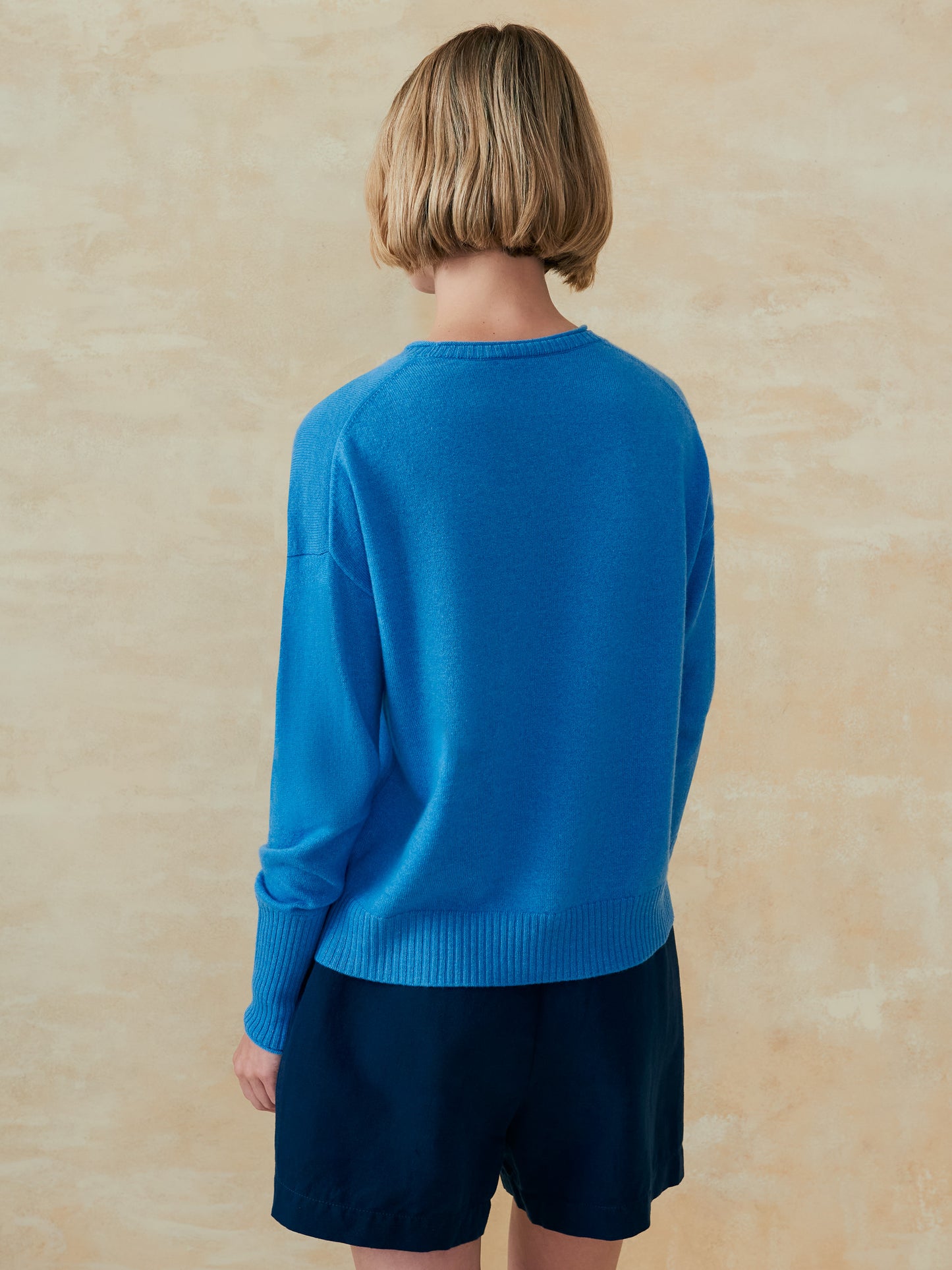 J.McLaughlin Caitie sweater in denim blue made with cashmere. 