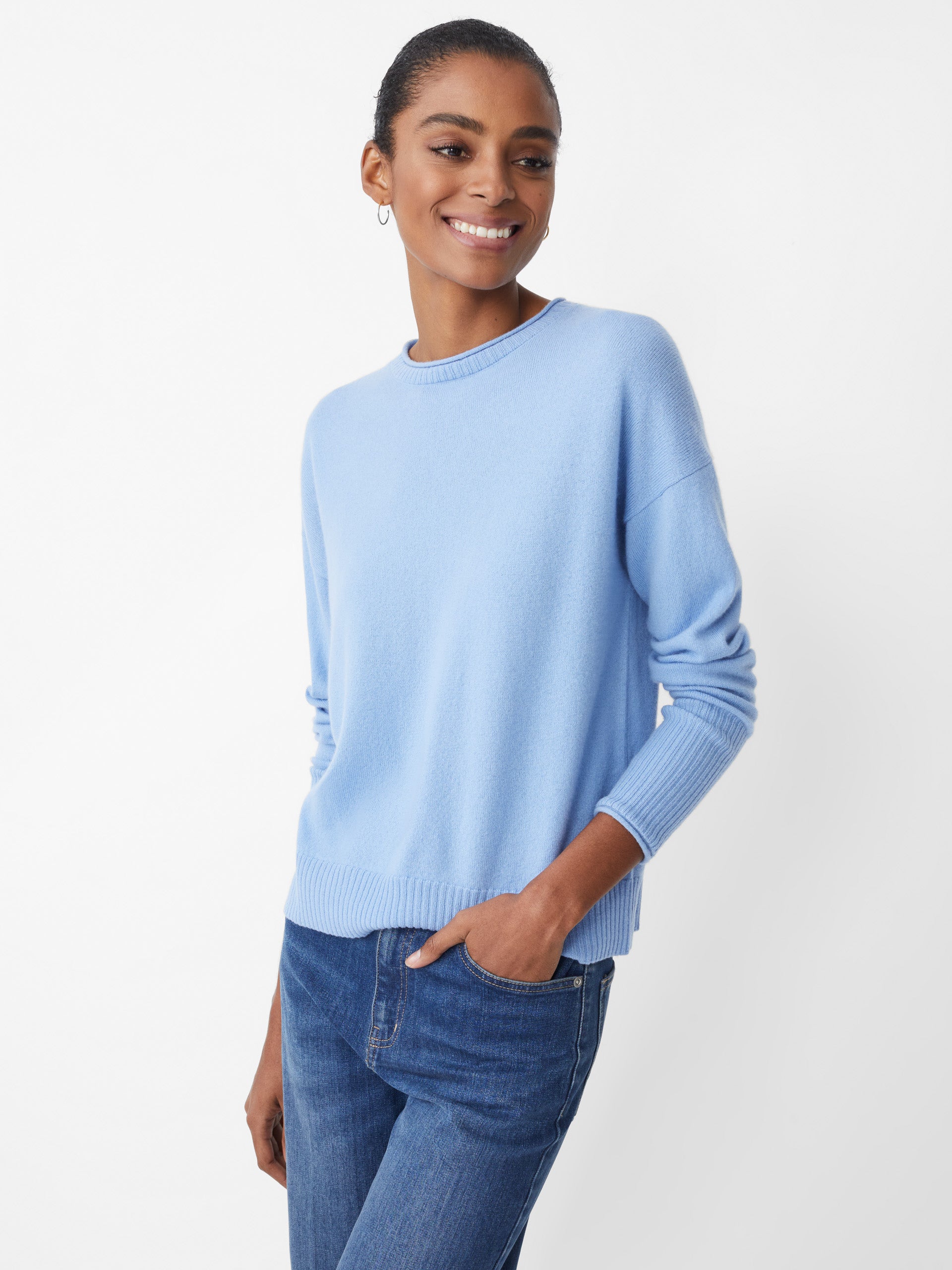 J.McLaughlin Caitie sweater in soft blue made with cashmere.