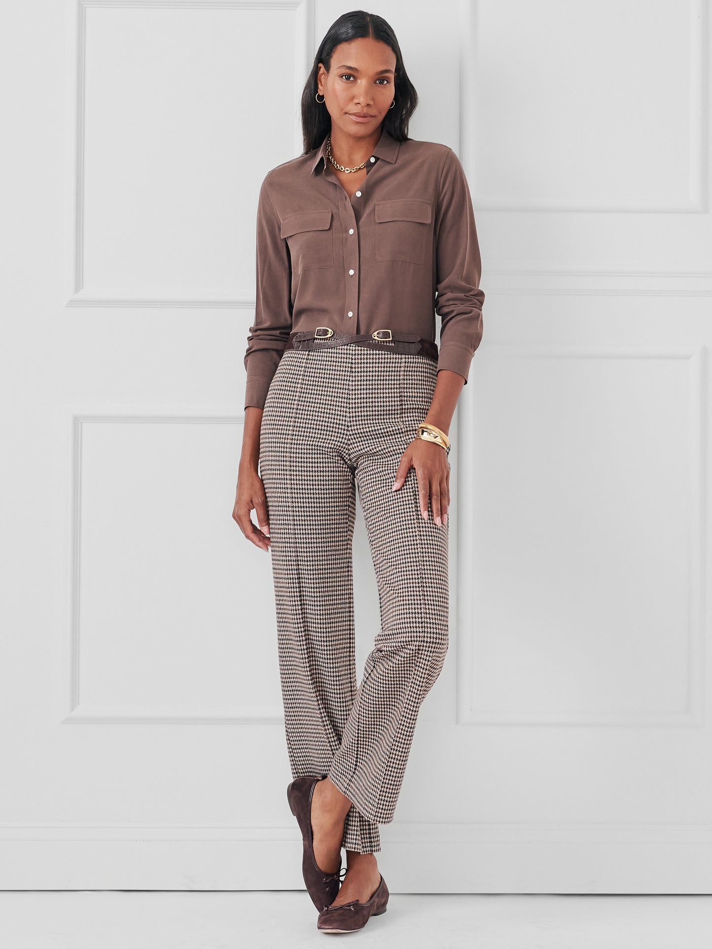 J.McLaughlin Miris top in brown made with silk. 