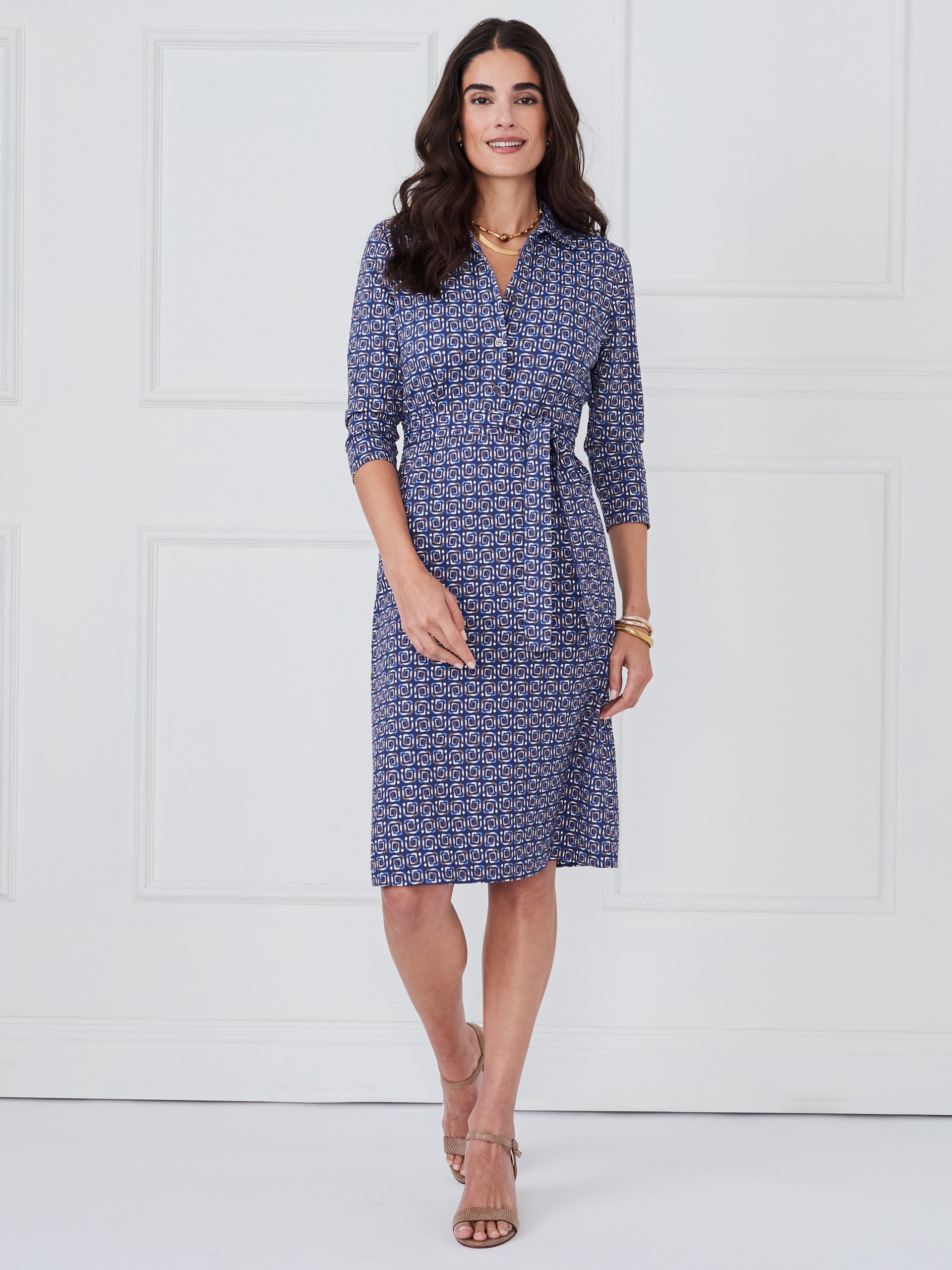 J.McLaughlin Calla dress in navy/multi made with catalina cloth. 