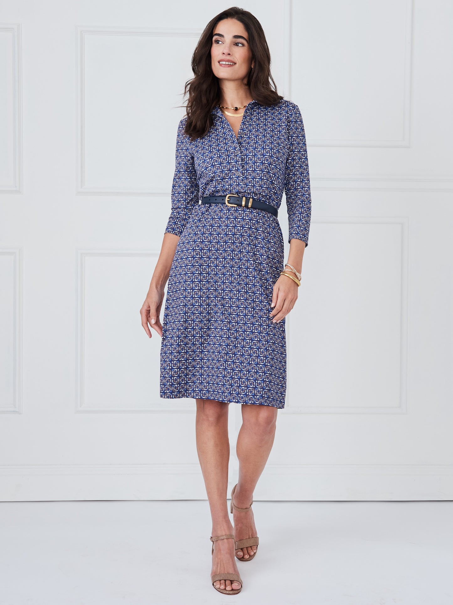 J.McLaughlin Calla dress in navy/multi made with catalina cloth. 