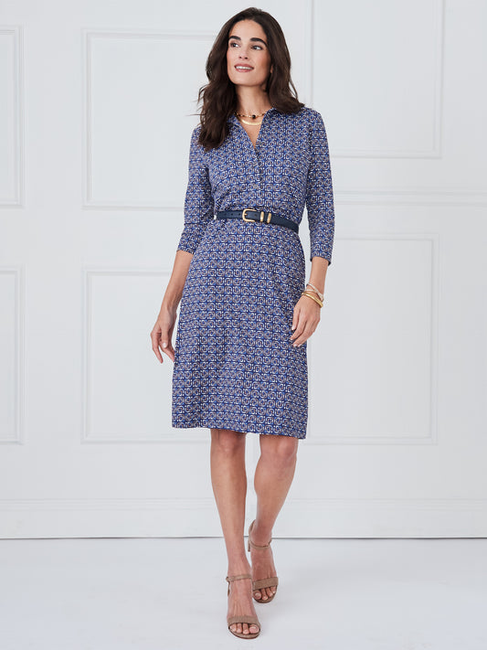 J.McLaughlin Calla dress in navy/multi made with catalina cloth. 