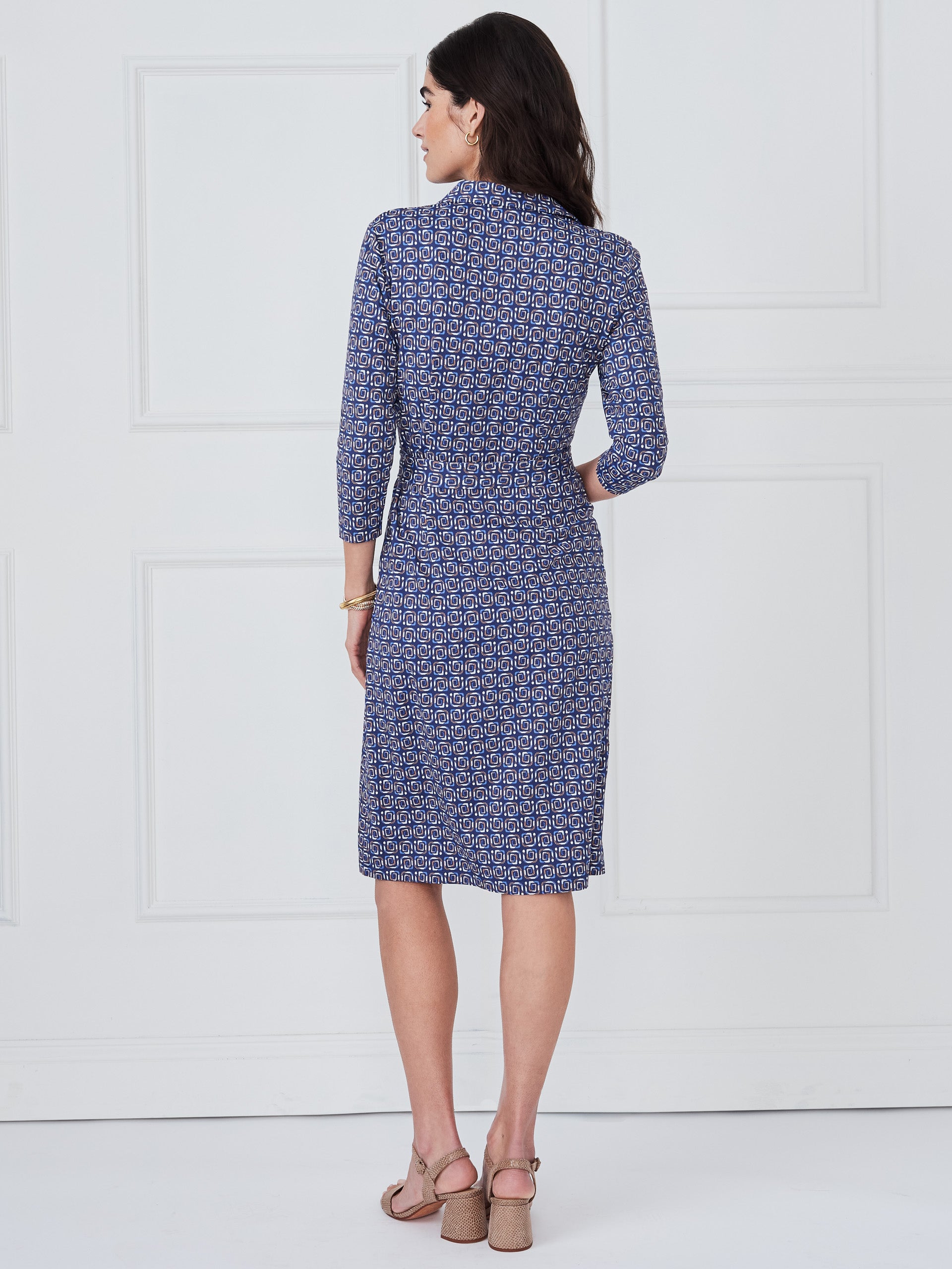 J.McLaughlin Calla dress in navy/multi made with catalina cloth. 