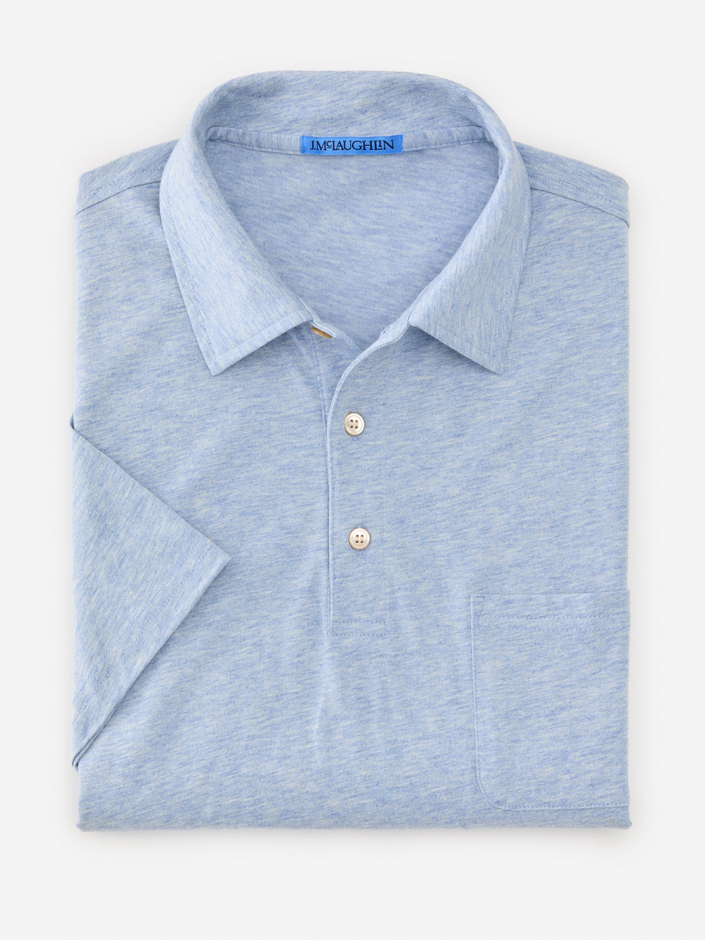 J.McLaughlin Callahan polo in heather light denim made with cotton.