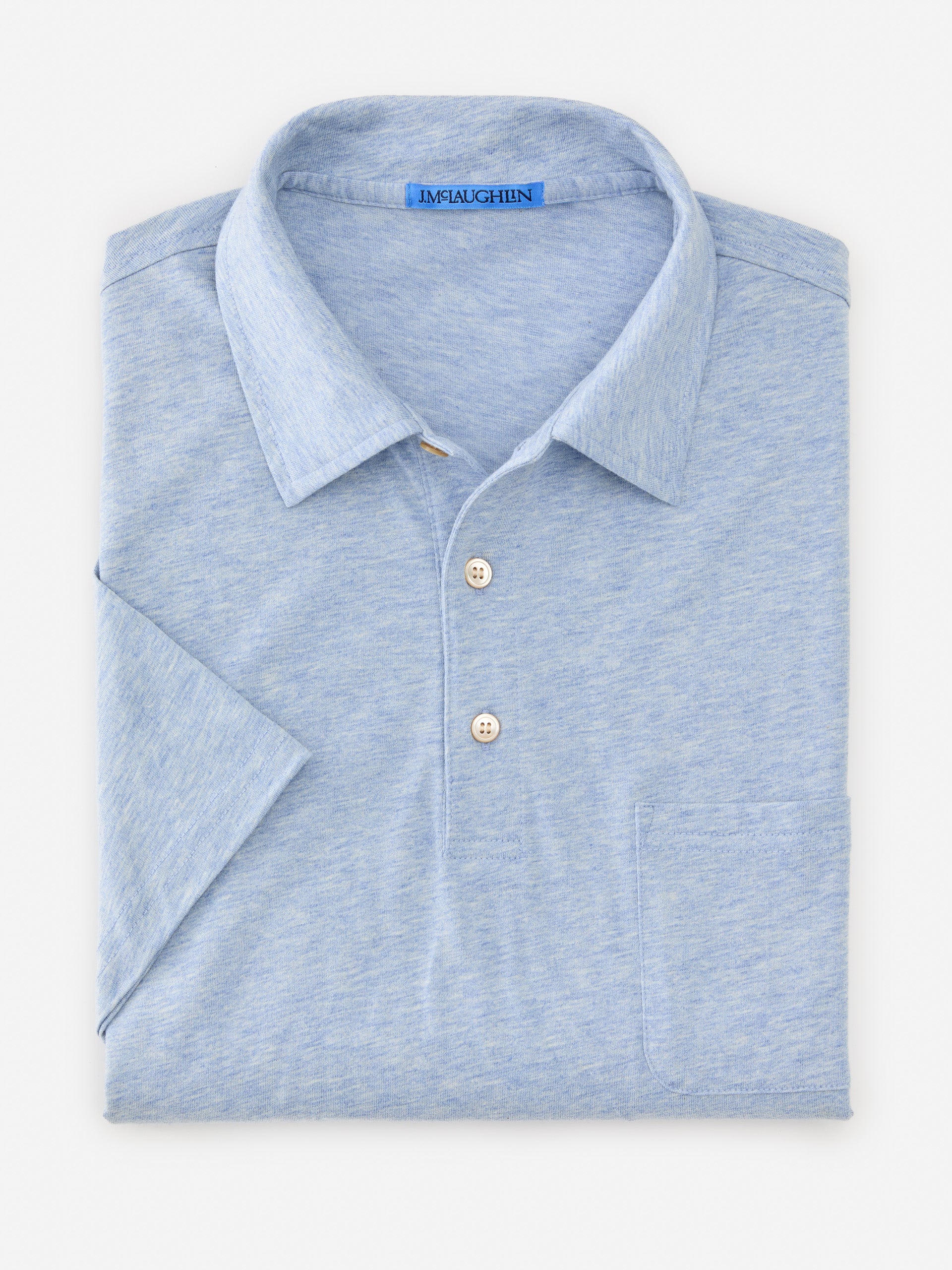 J.McLaughlin Callahan polo in heather light denim made with cotton.