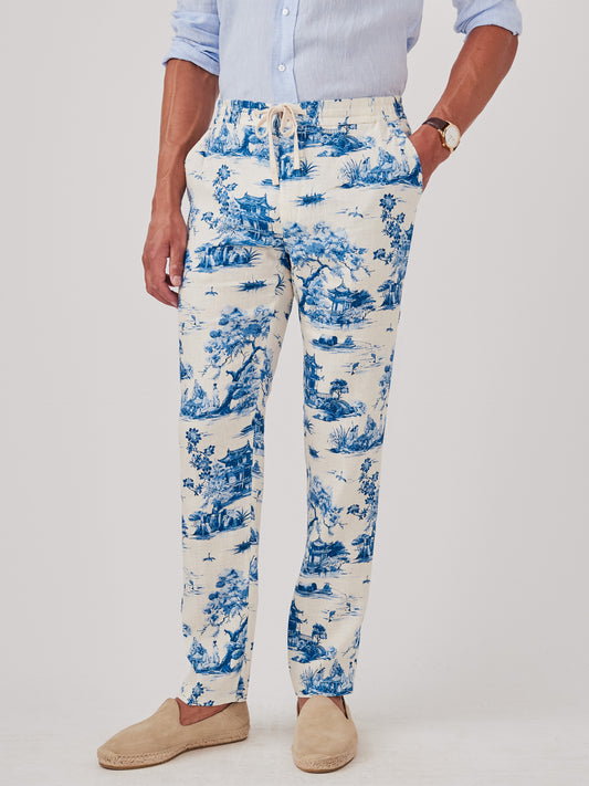 J.mcLaughlin Callistair pants in off white/blue made with linen.