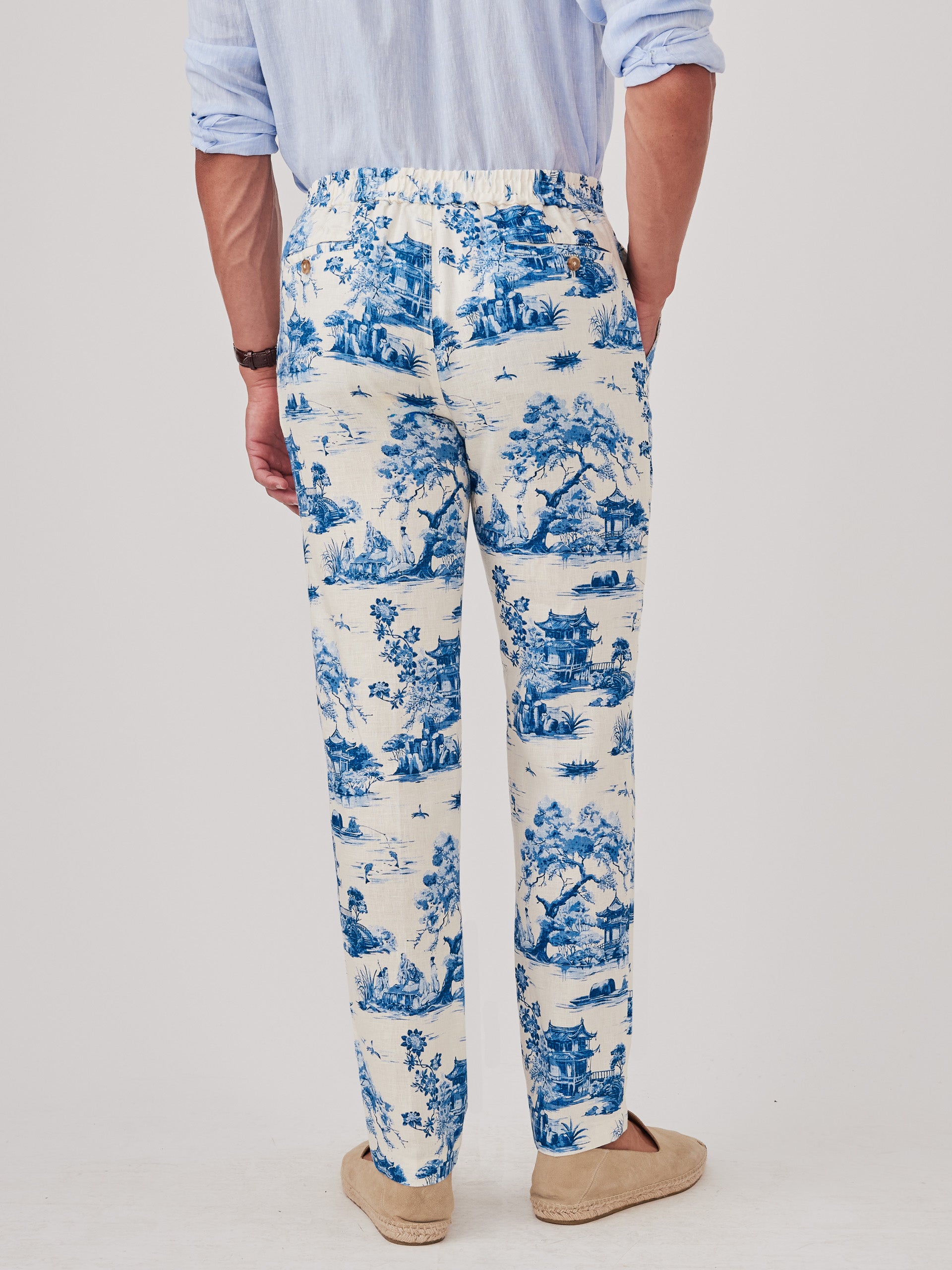 J.mcLaughlin Callistair pants in off white/blue made with linen.