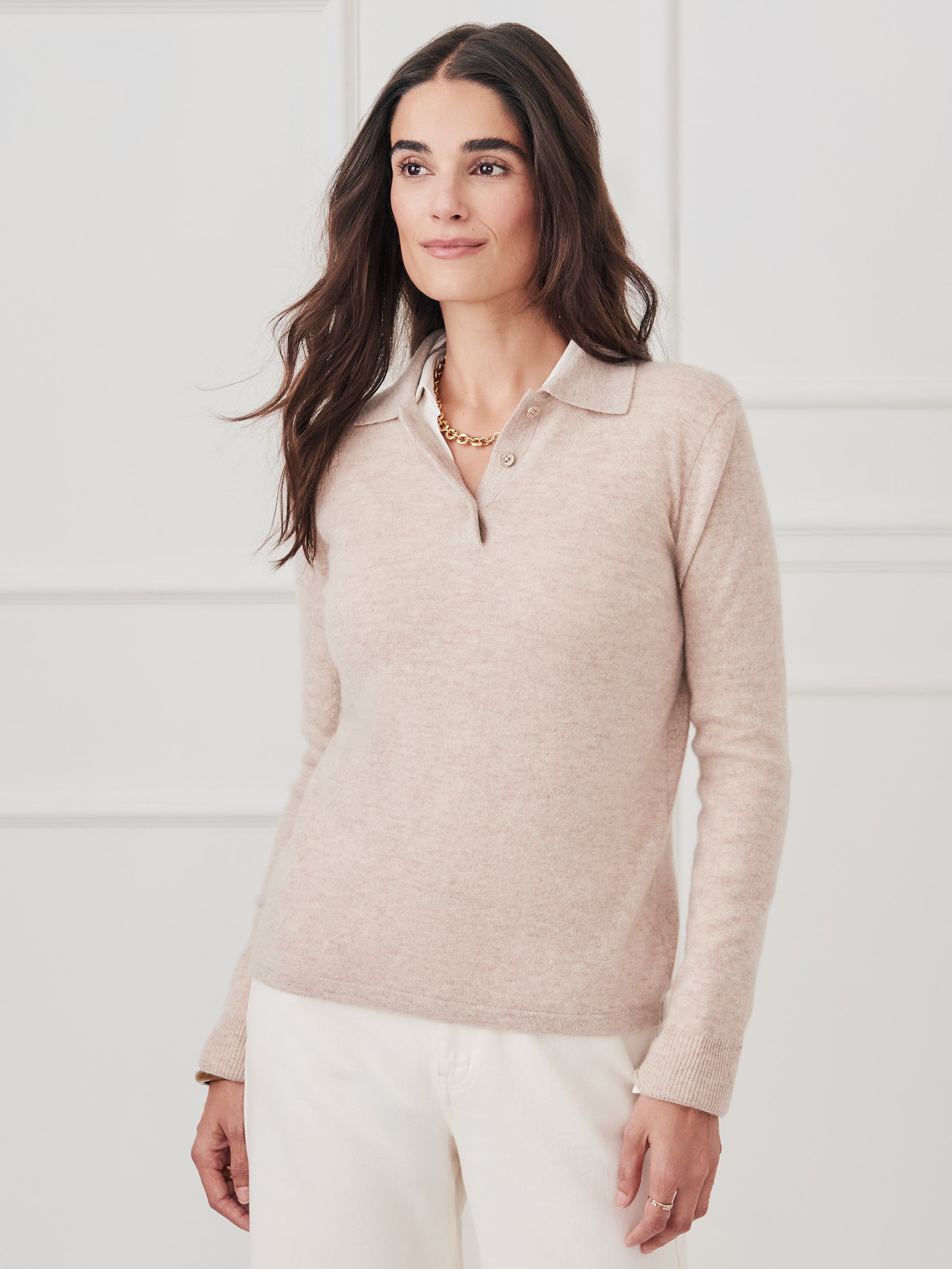 J.McLaughlin Cam sweater in heather oatmeal made with cashmere.