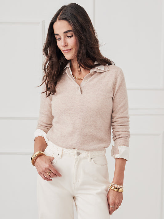 J.McLaughlin Cam sweater in heather oatmeal made with cashmere.