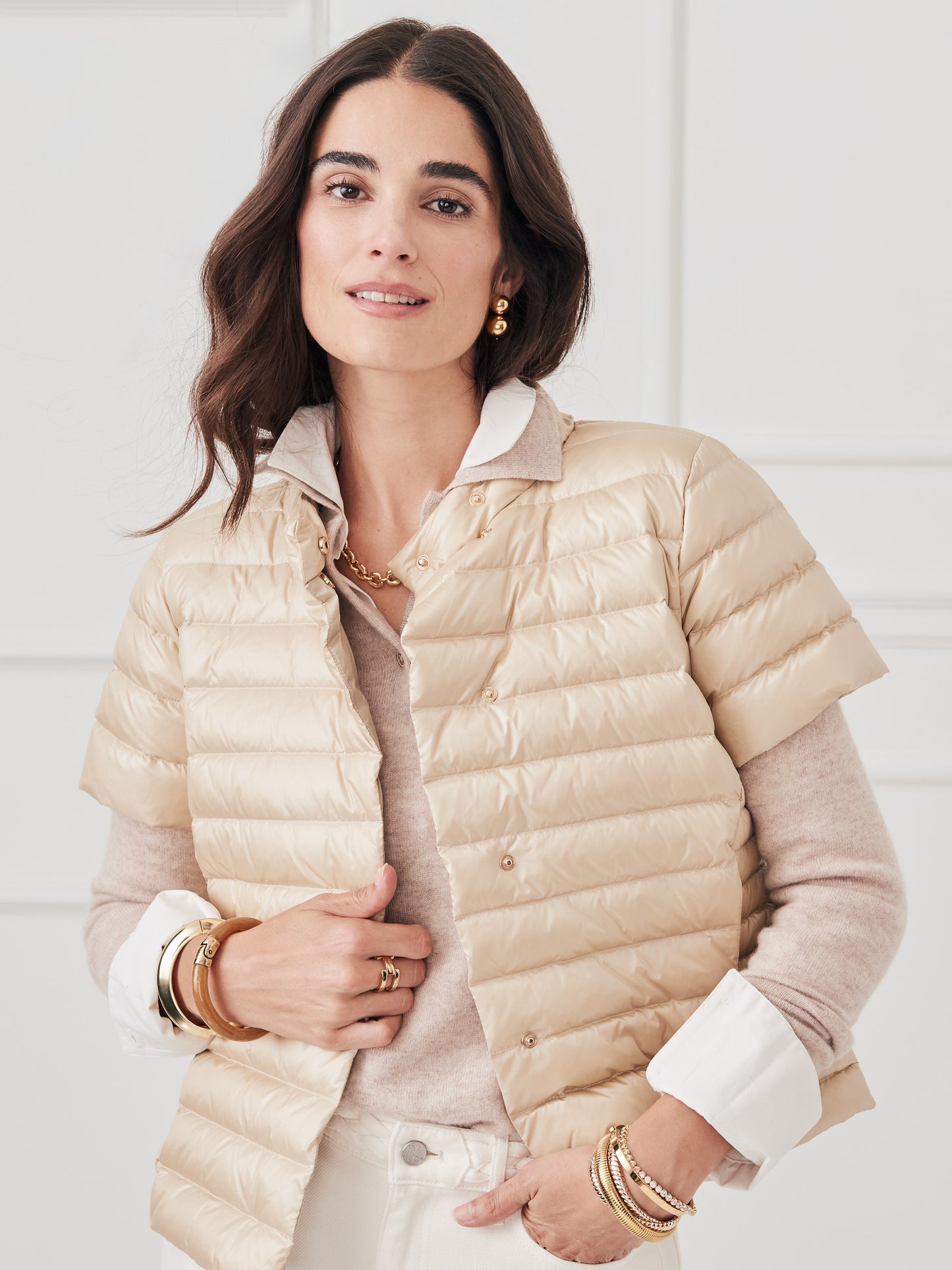 J.McLaughlin Kennedy jacket in champagne made with nylon.