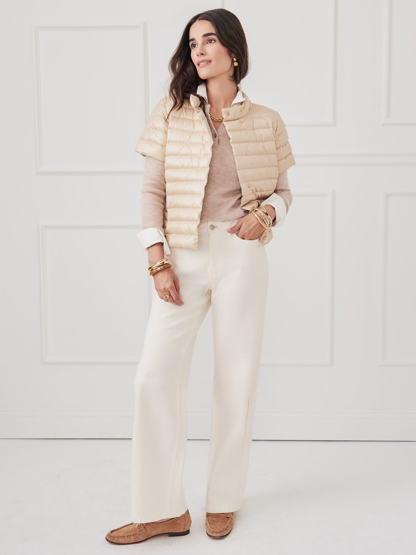 J.McLaughlin Cam sweater in heather oatmeal made with cashmere.