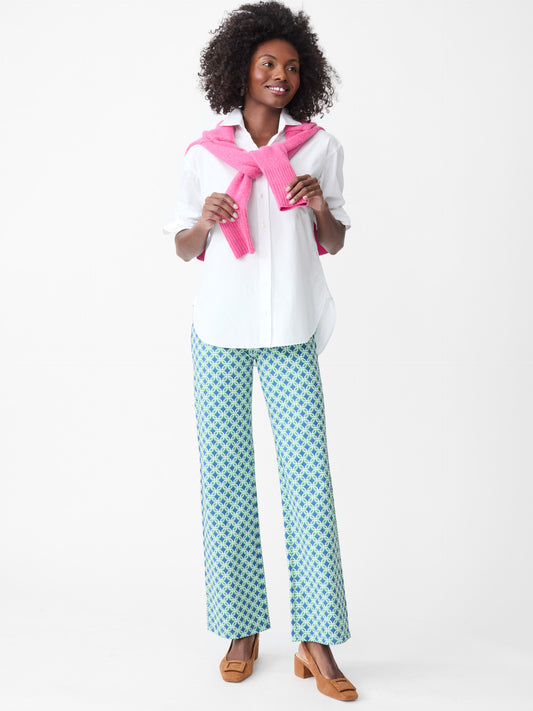 J.McLaughlin Carmel pants in blue/green made with Catalina Cloth.