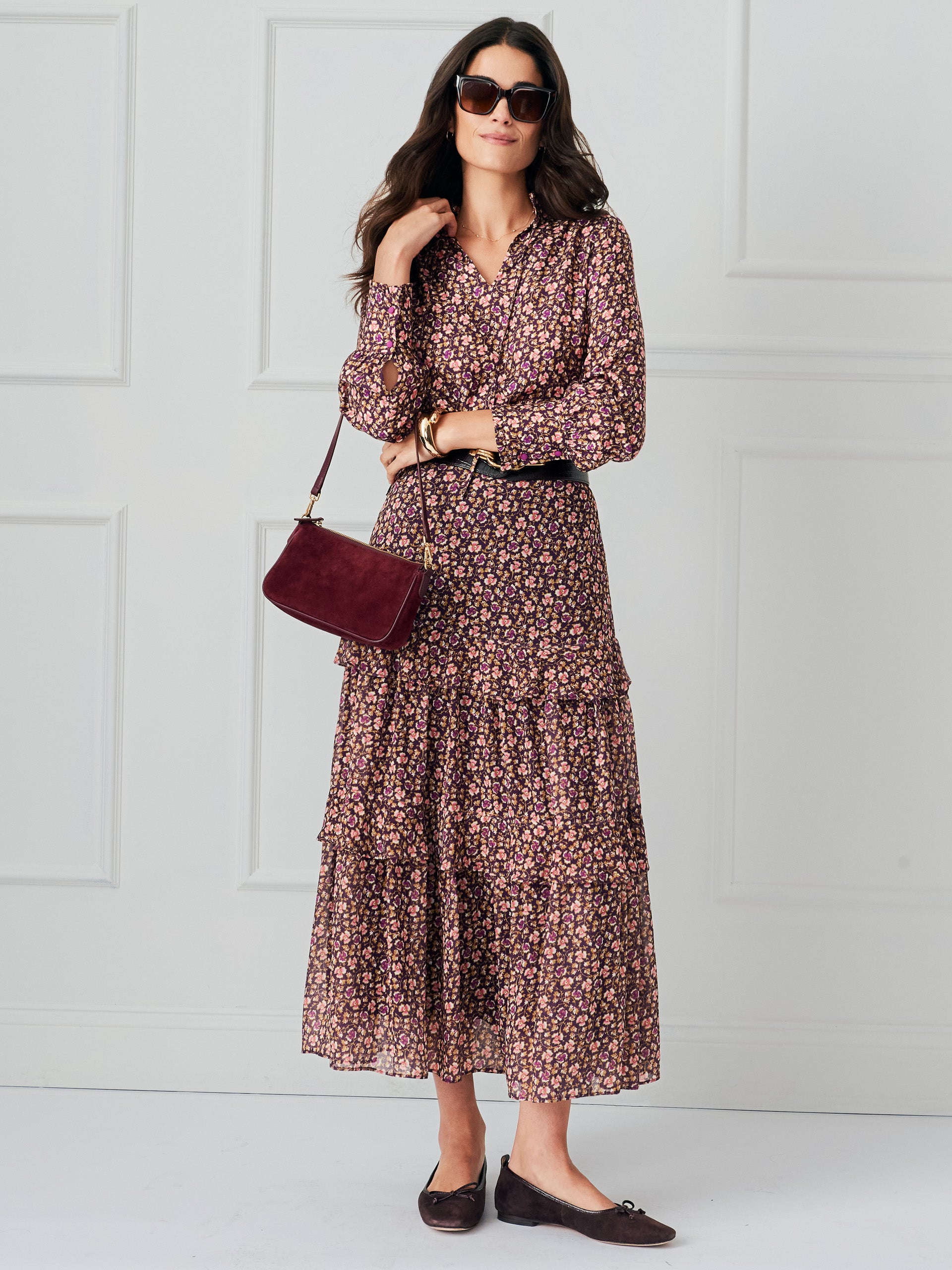 J.McLaughlin Giulia skirt in plum/purple/off white made with silk/viscose. 