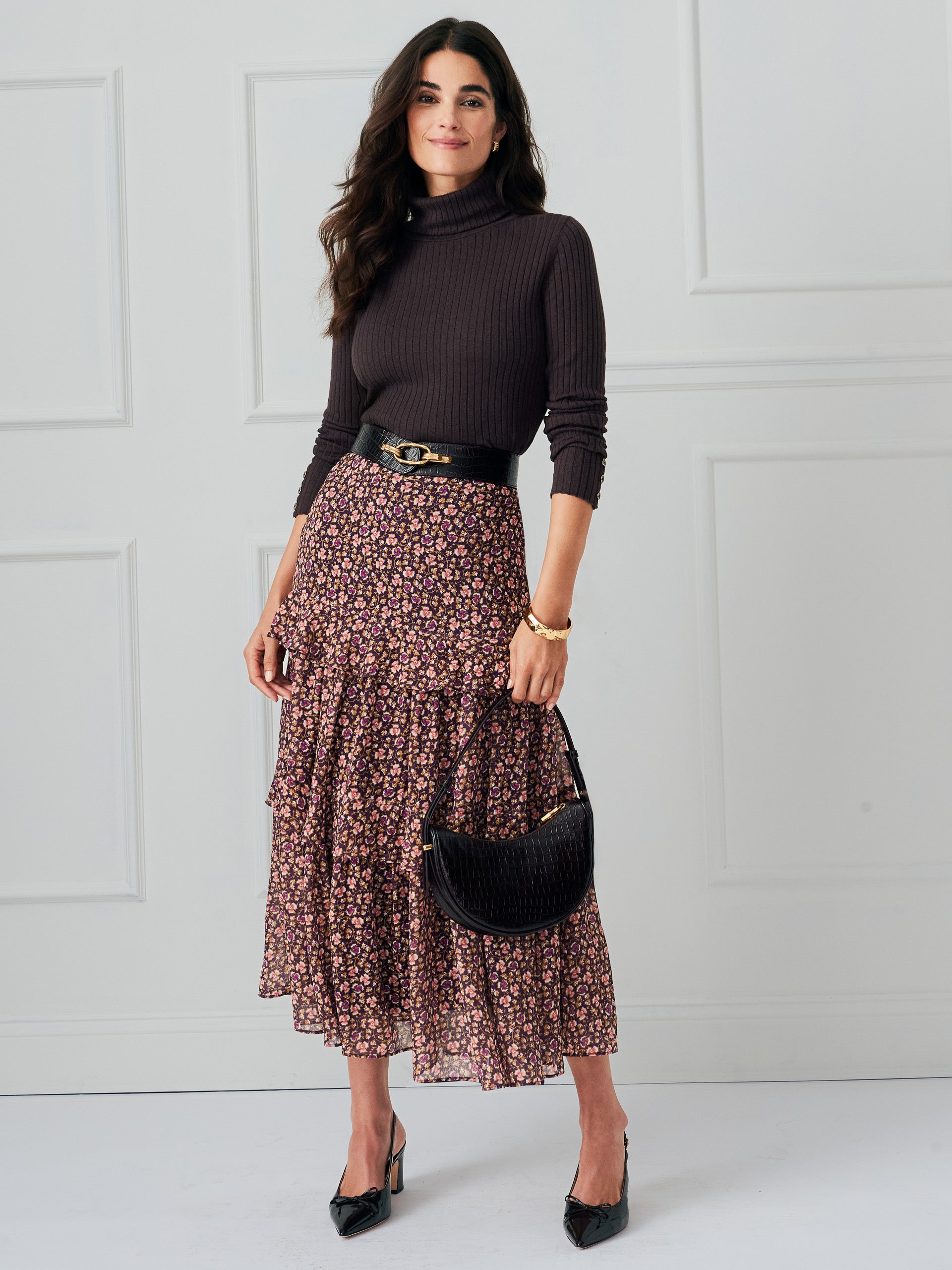 J.McLaughlin Giulia skirt in plum/purple/off white made with silk/viscose. 