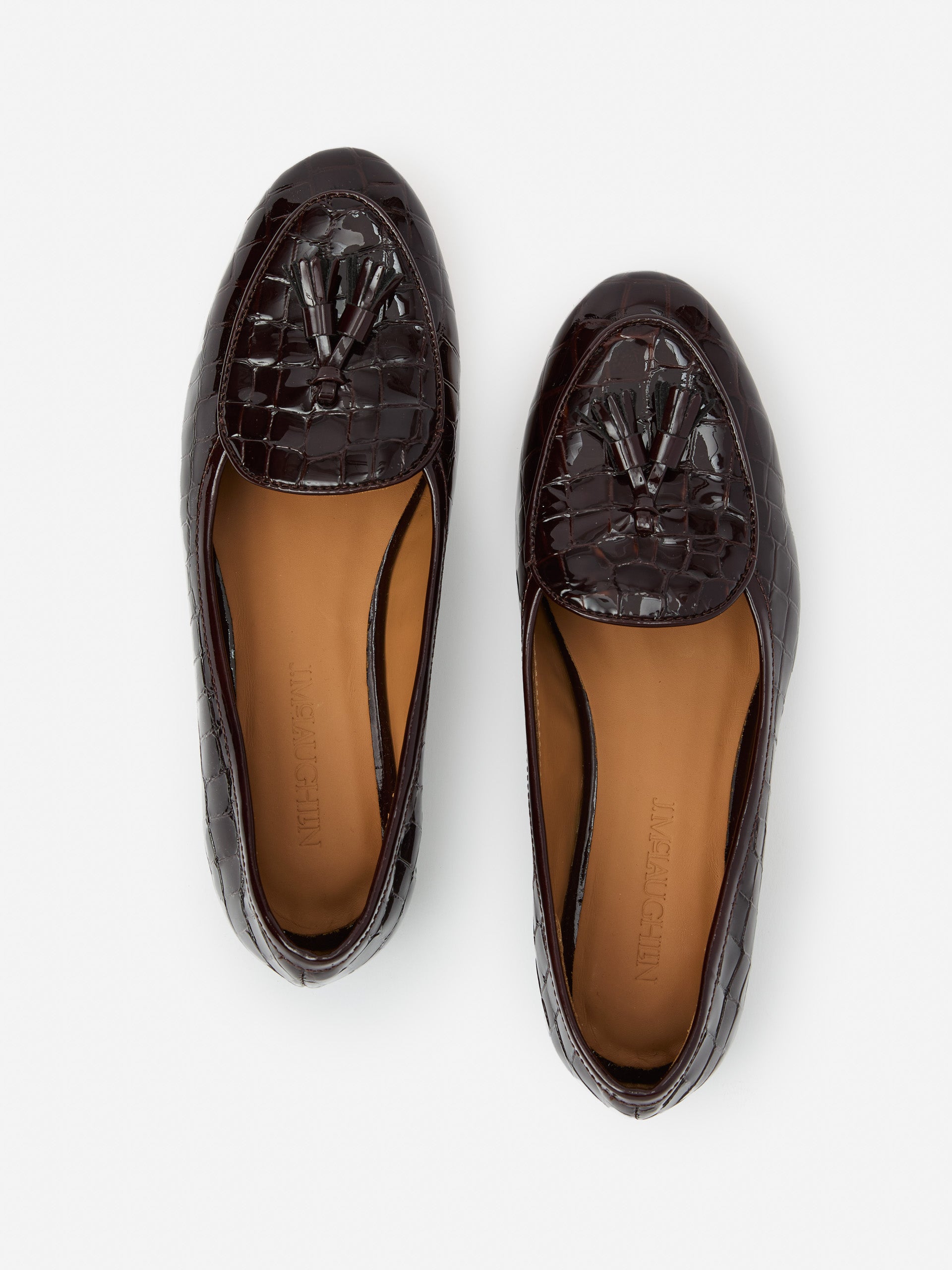J.McLaughlin Cecily shoes in dark brown made with crocodile. 