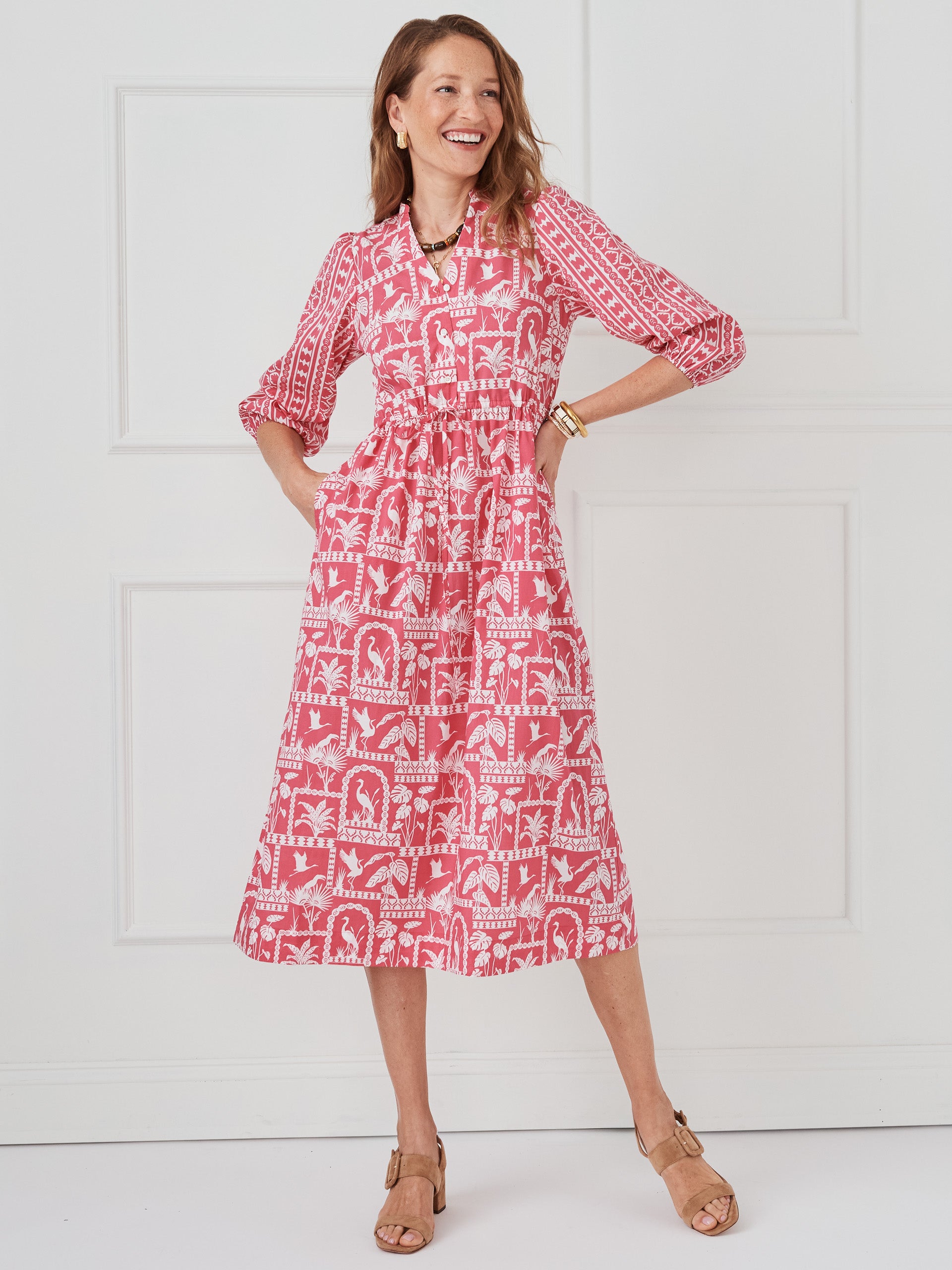 J.McLaughlin Celeste dress in pink/white made with tencel/cotton.