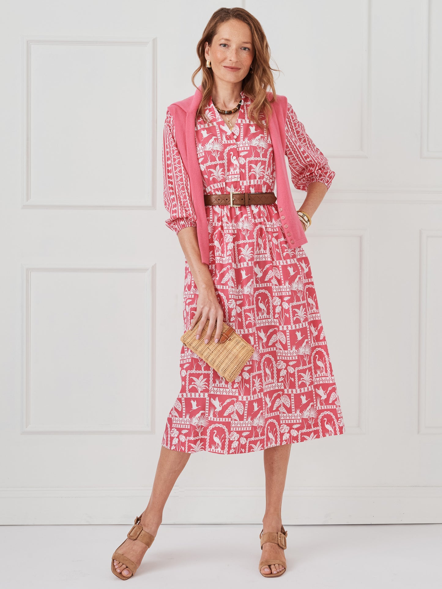J.McLaughlin Celeste dress in pink/white made with tencel/cotton.