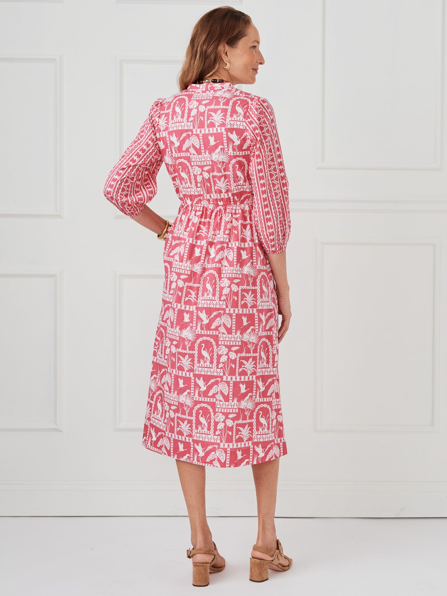J.McLaughlin Celeste dress in pink/white made with tencel/cotton.