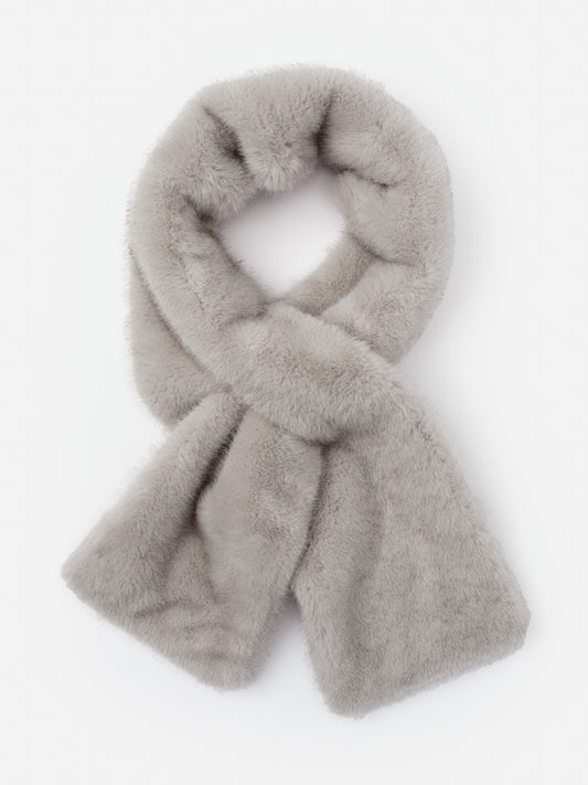 J.McLaughlin Champery neckwarmer in gray made with faux fur.