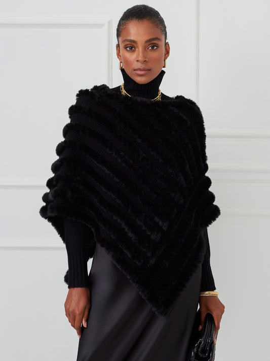 J.McLaughlin Charlie poncho in black made with faux fur. 