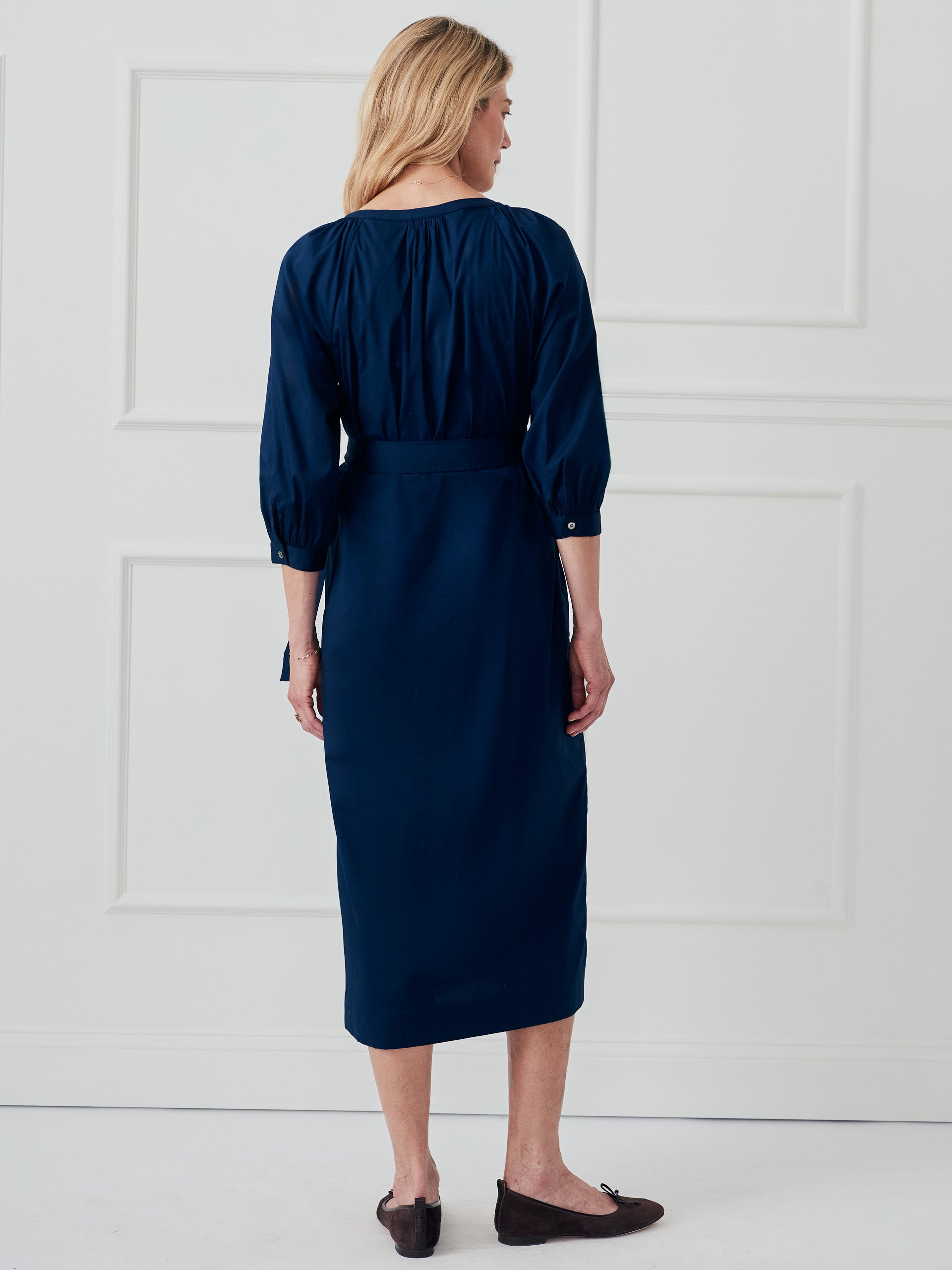 J.McLaughlin Charlotta dress in navy made with cotton. 