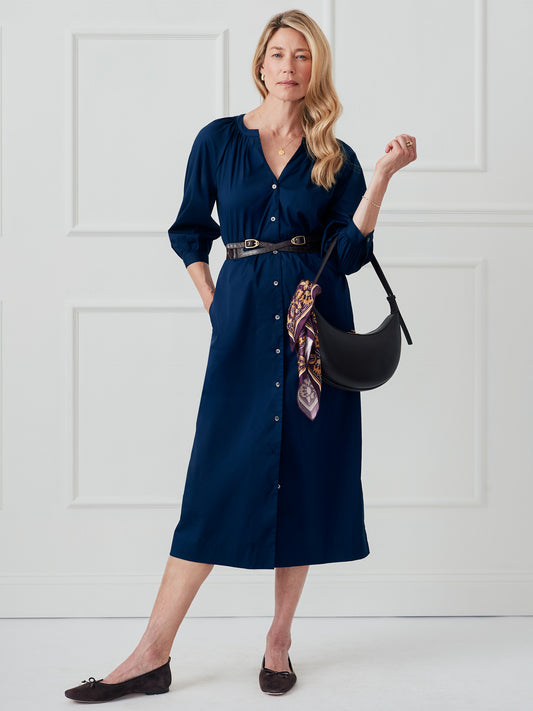 J.McLaughlin Charlotta dress in navy made with cotton. 