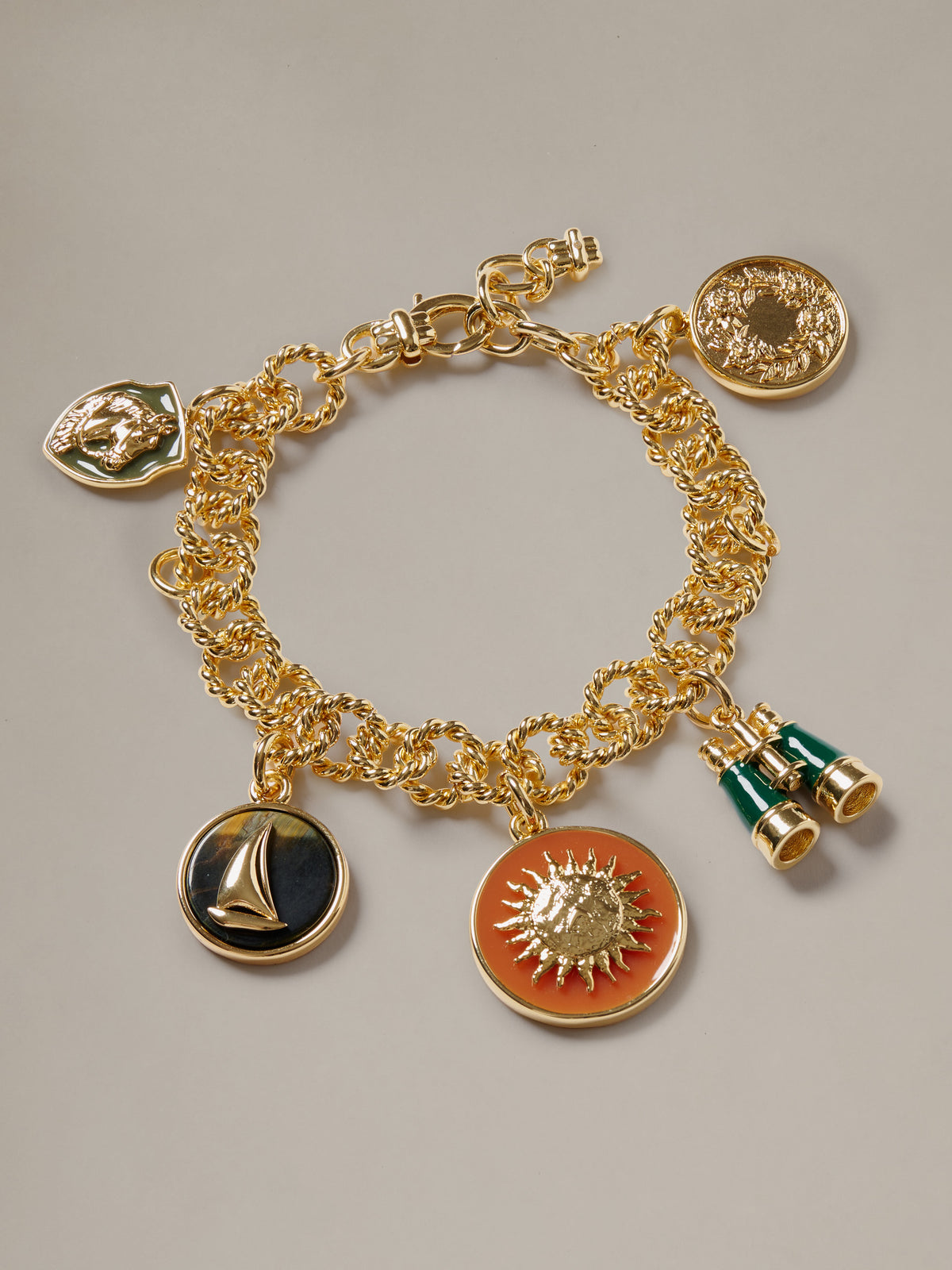Charm Bracelet by J.McLaughlin featuring a gold chain with colorful nautical inspired charms and timeless everyday style