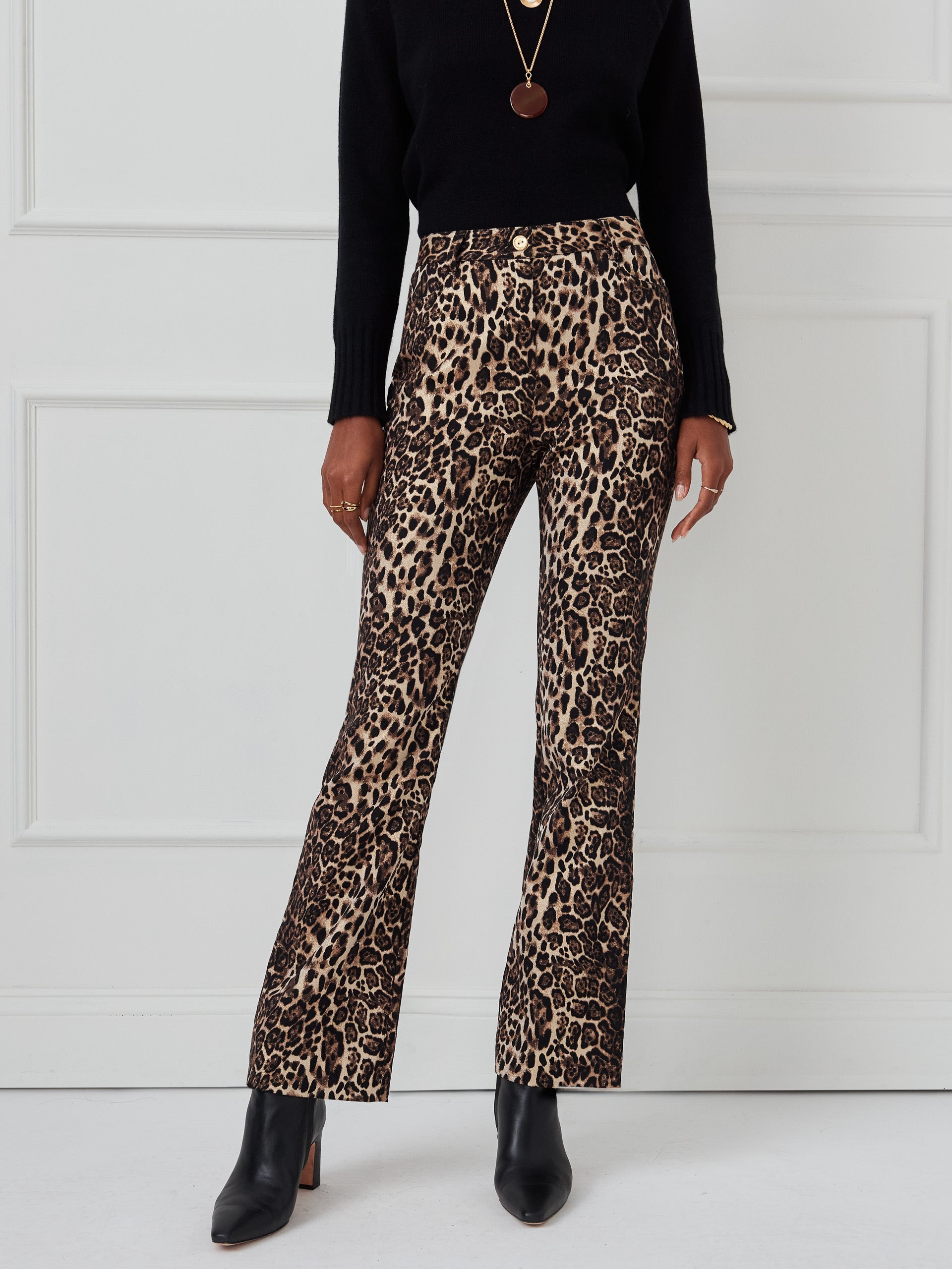 J.McLaughlin Dax pants in tan/black/gold made with knit jacquard.