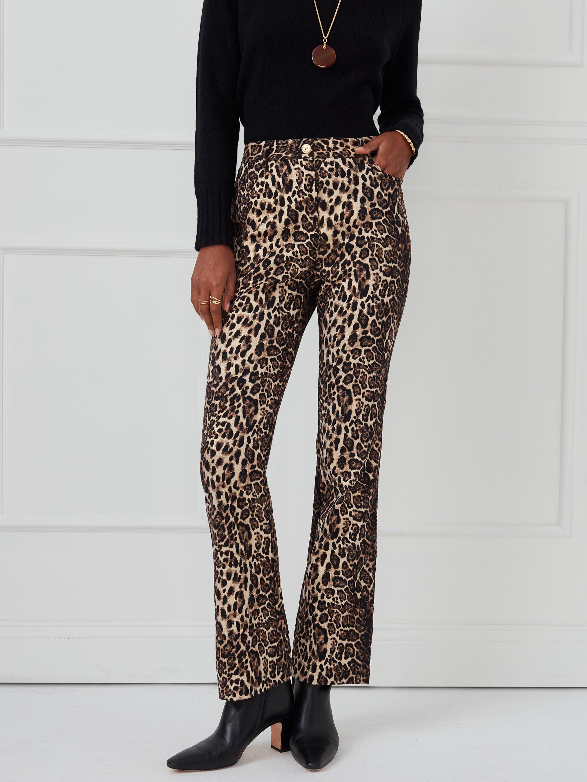 J.McLaughlin Dax pants in tan/black/gold made with knit jacquard.