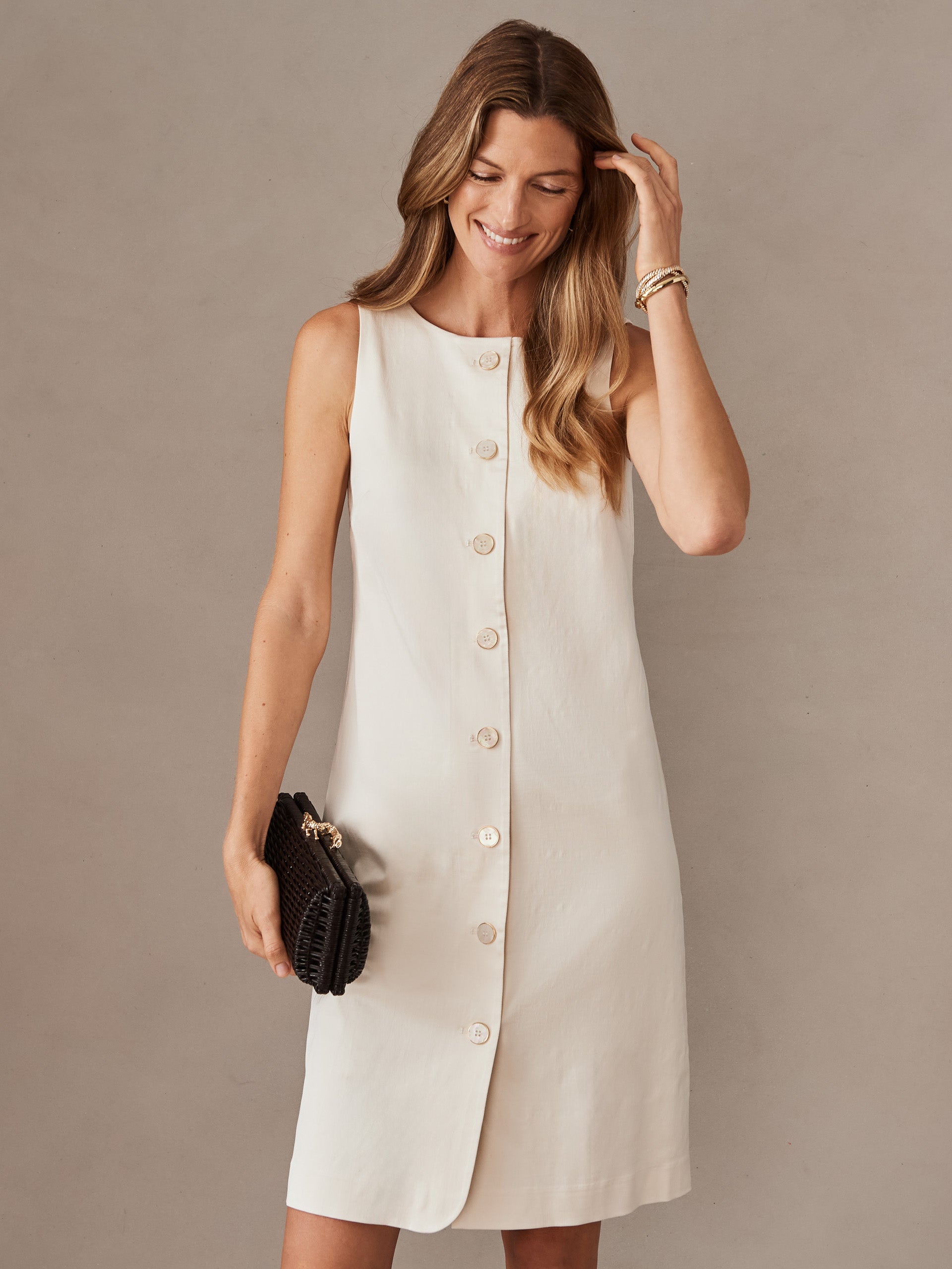 J.McLaughlin Chloe dress in cream made with stretch cotton. 