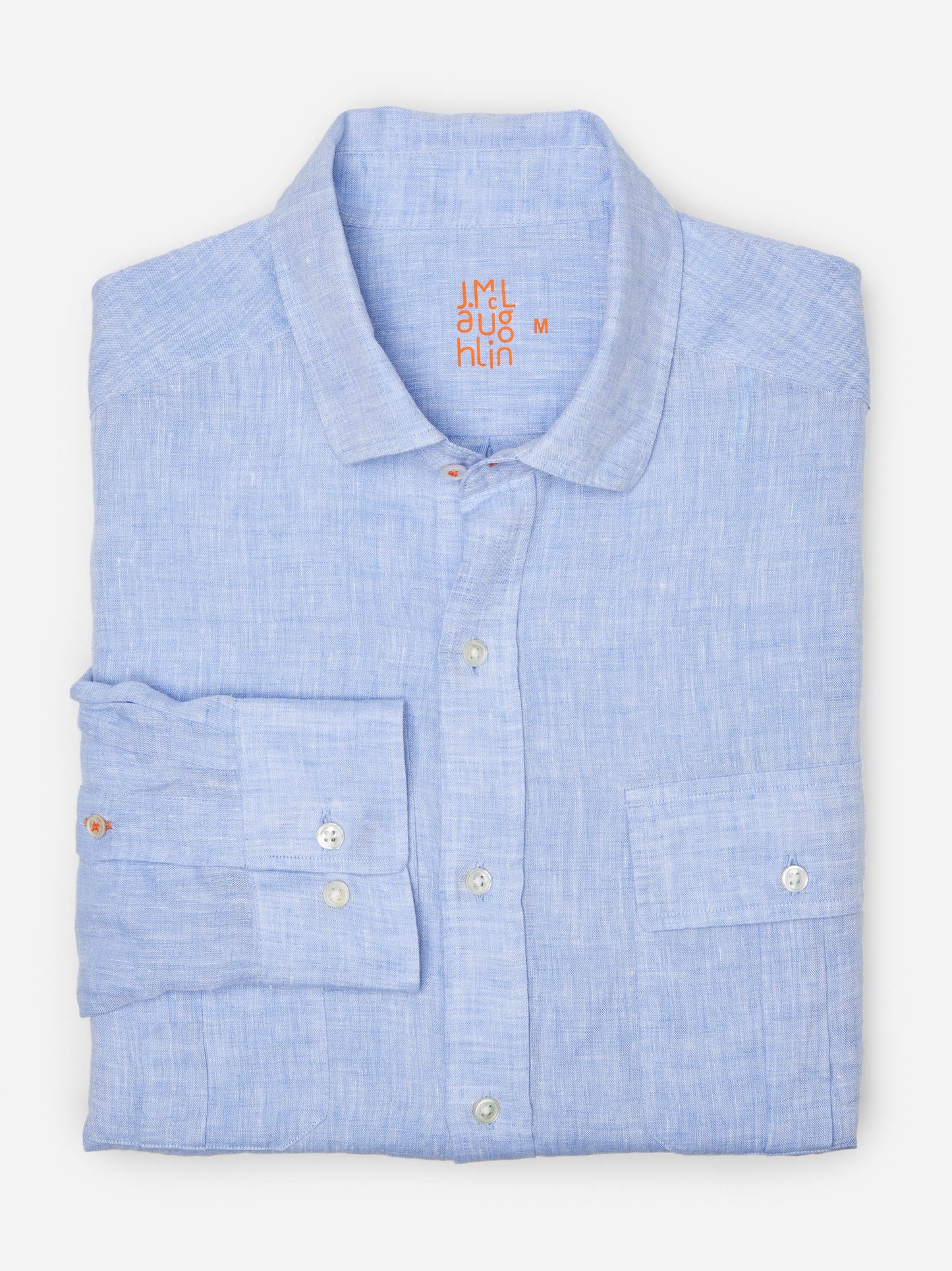 J.McLaughlin Christos shirt in light denim blue made with linen.