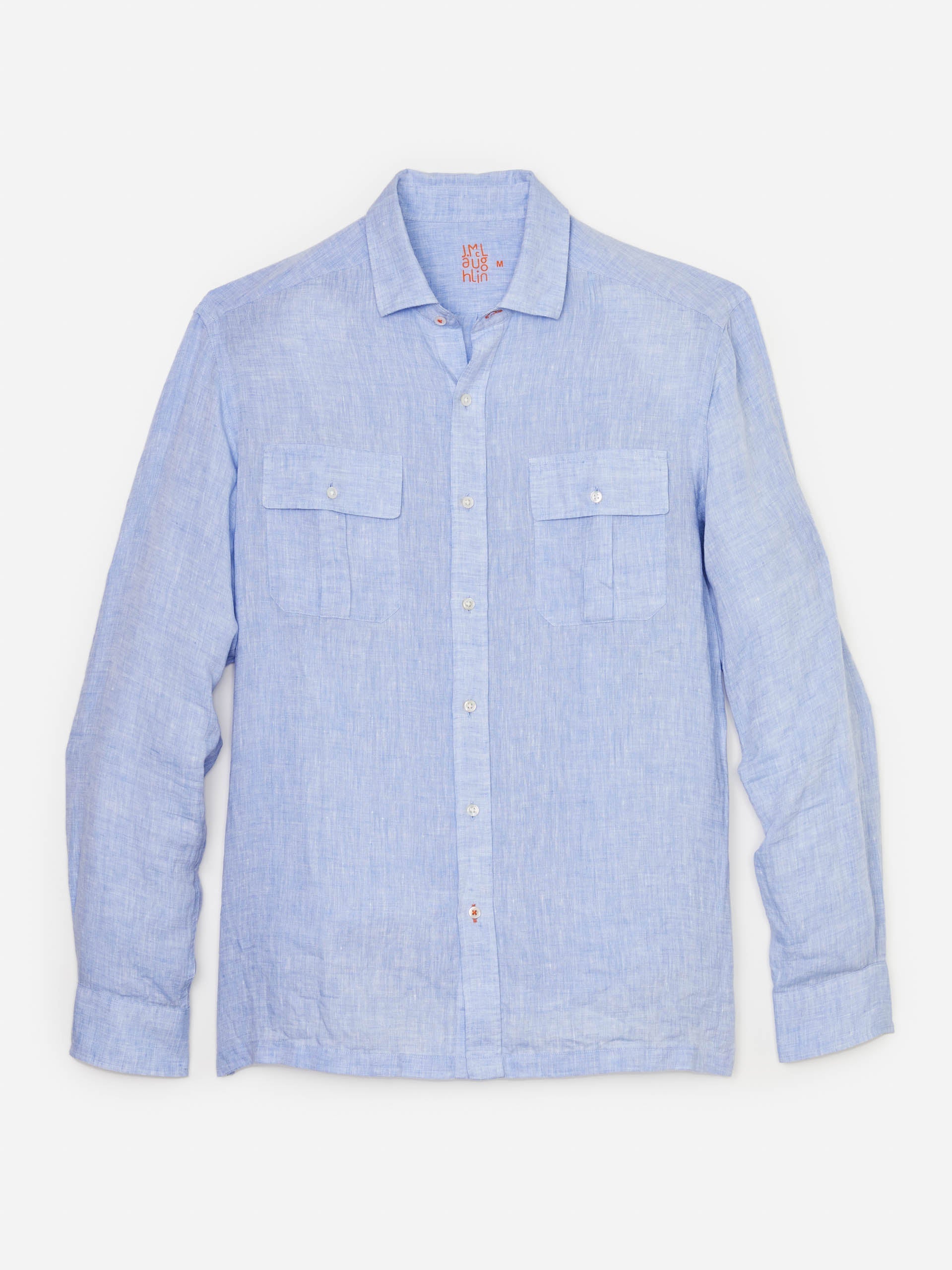 J.McLaughlin Christos shirt in light denim blue made with linen.