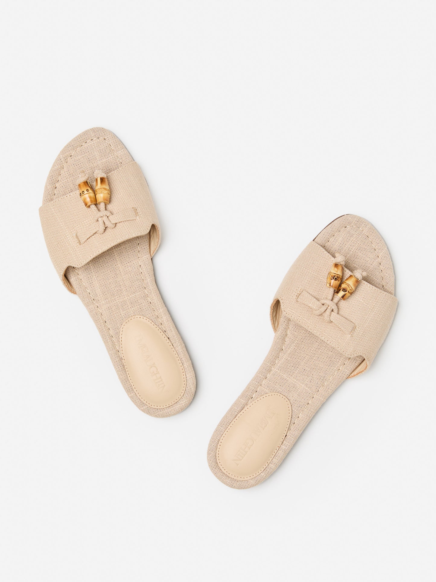 J.McLaughlin Ciara sandals in summer sand made with linen. 
