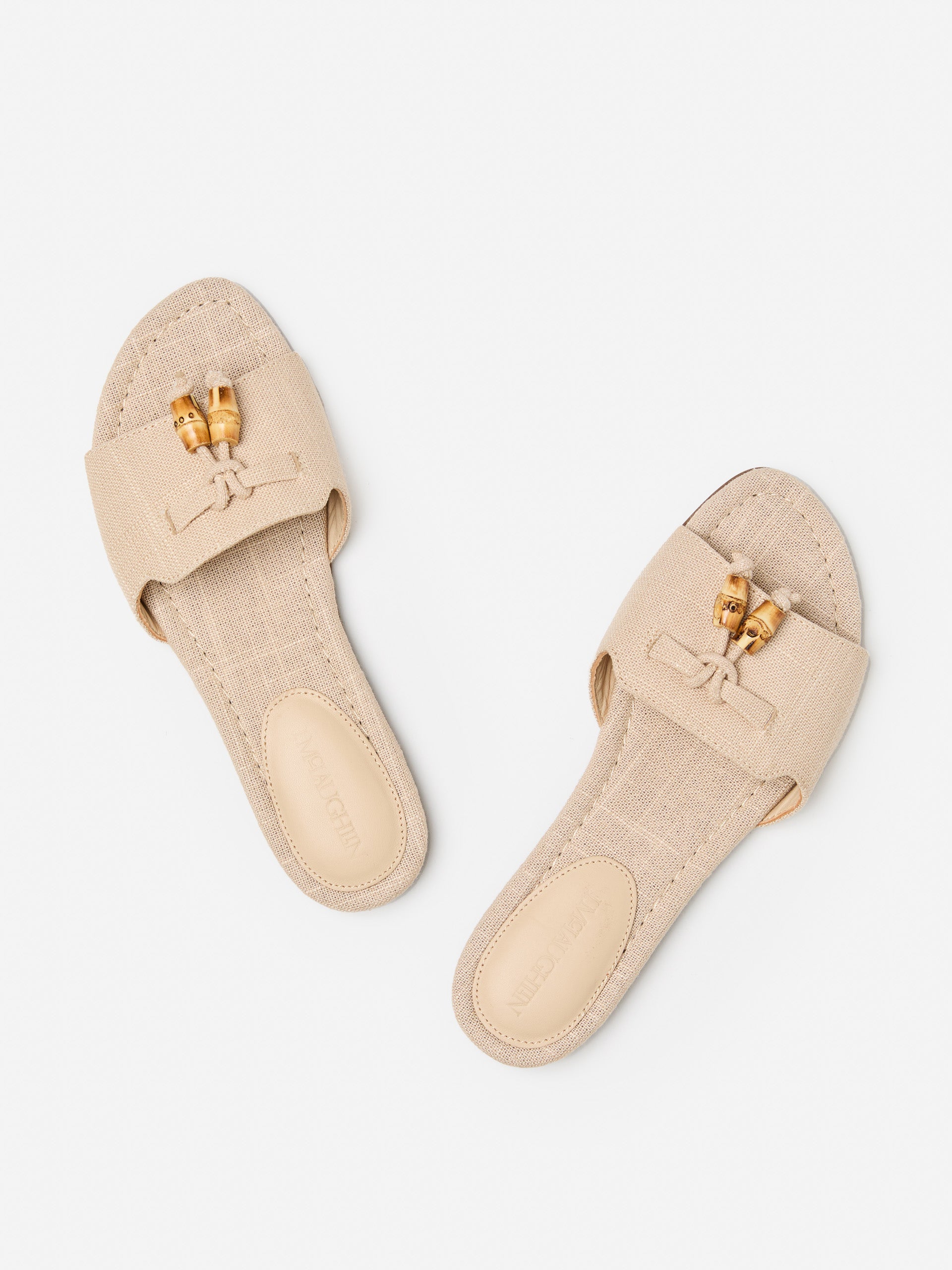 J.McLaughlin Ciara sandals in summer sand made with linen. 