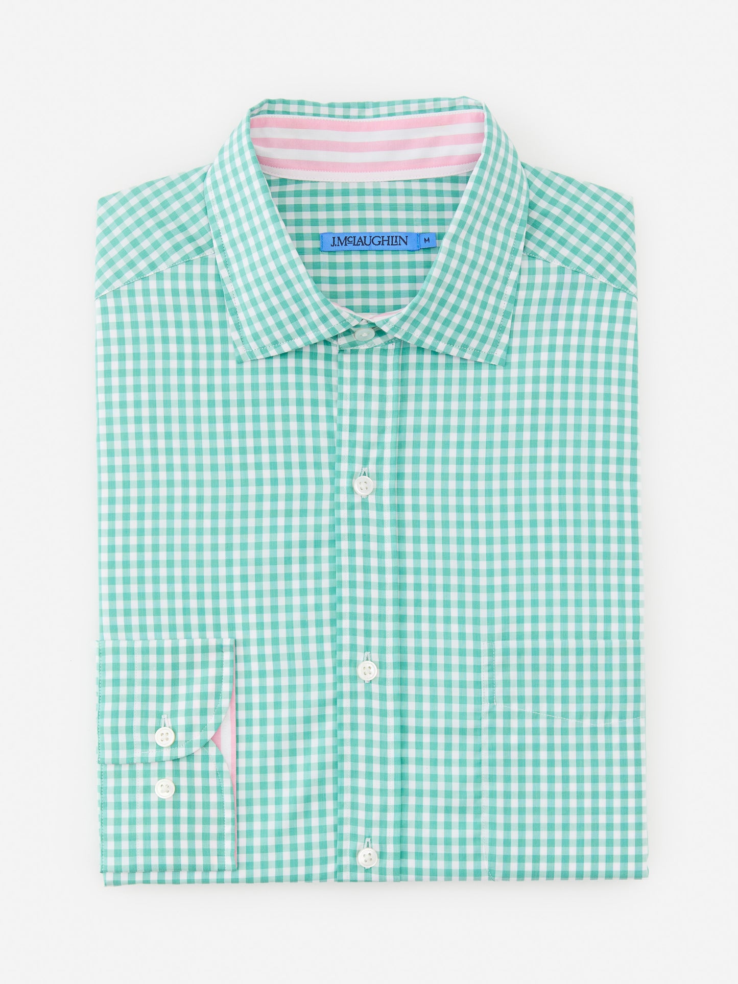 J.McLaughlin Club classic fit shirt in green/white made with cotton.