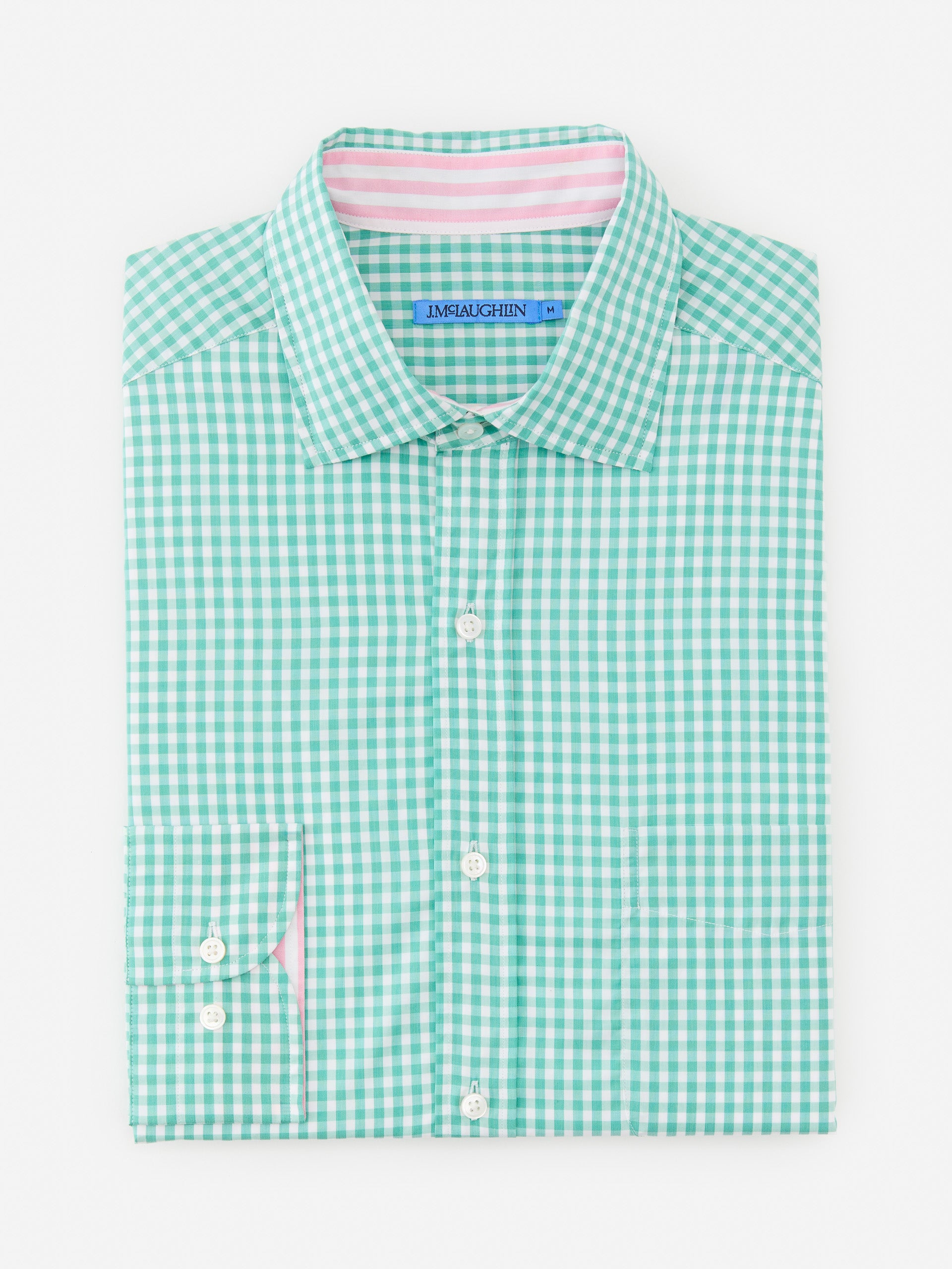 J.McLaughlin Club classic fit shirt in green/white made with cotton.