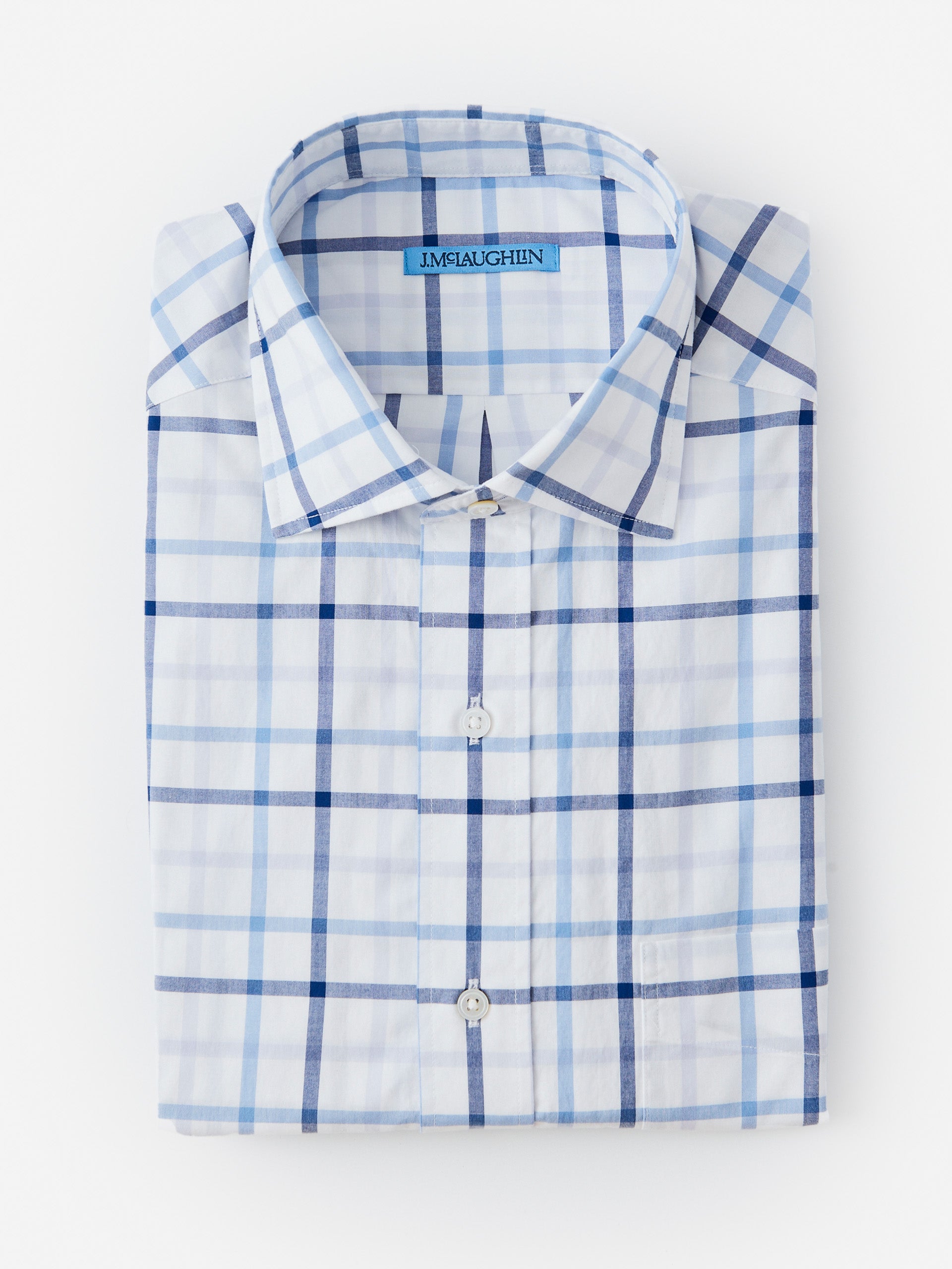 J.McLaughlin Club shirt in white/blue/navy made with cotton. 