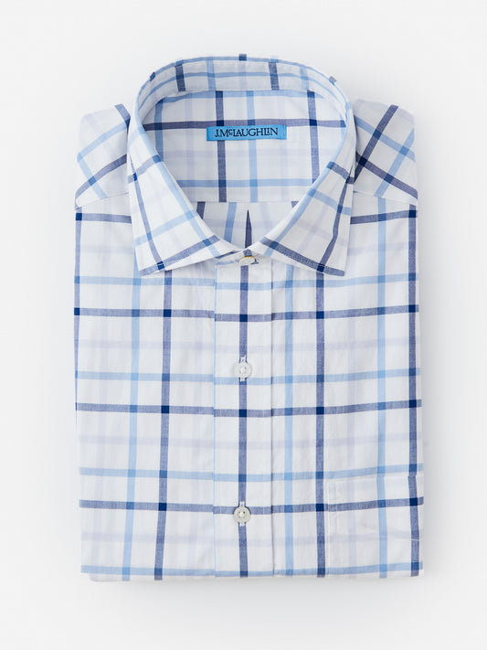 J.McLaughlin Club shirt in white/blue/navy made with cotton. 